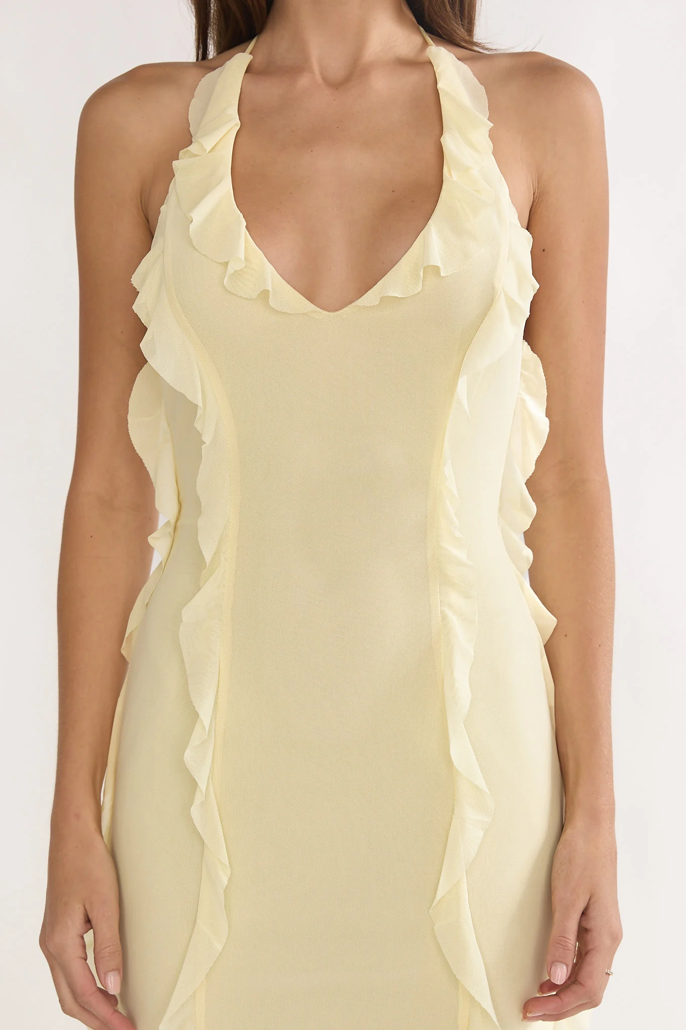 Collins Halter Ruffle Trim Maxi Dress Butter - luluinthesky