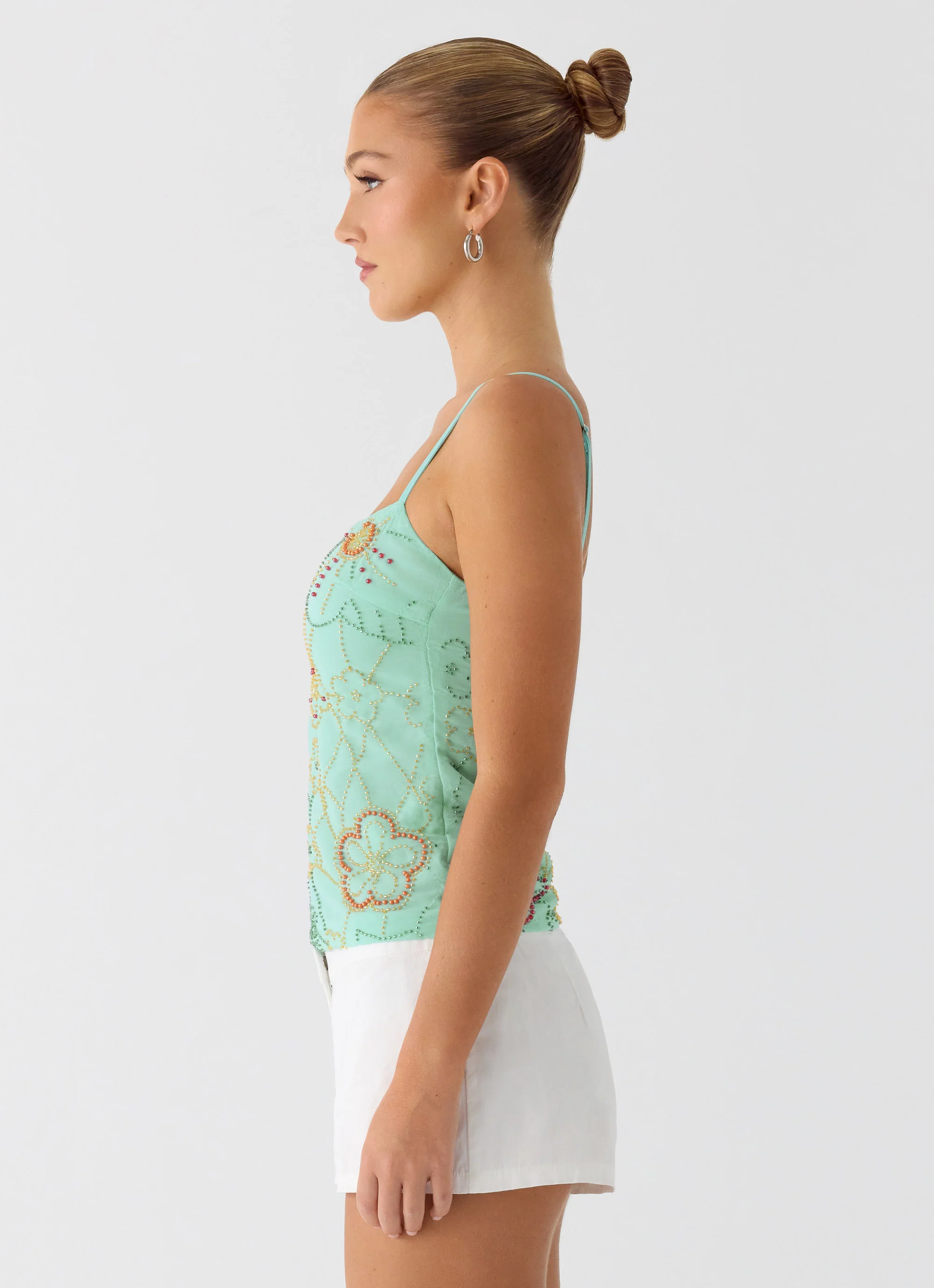 Be Alright Beaded Top - Turquoise