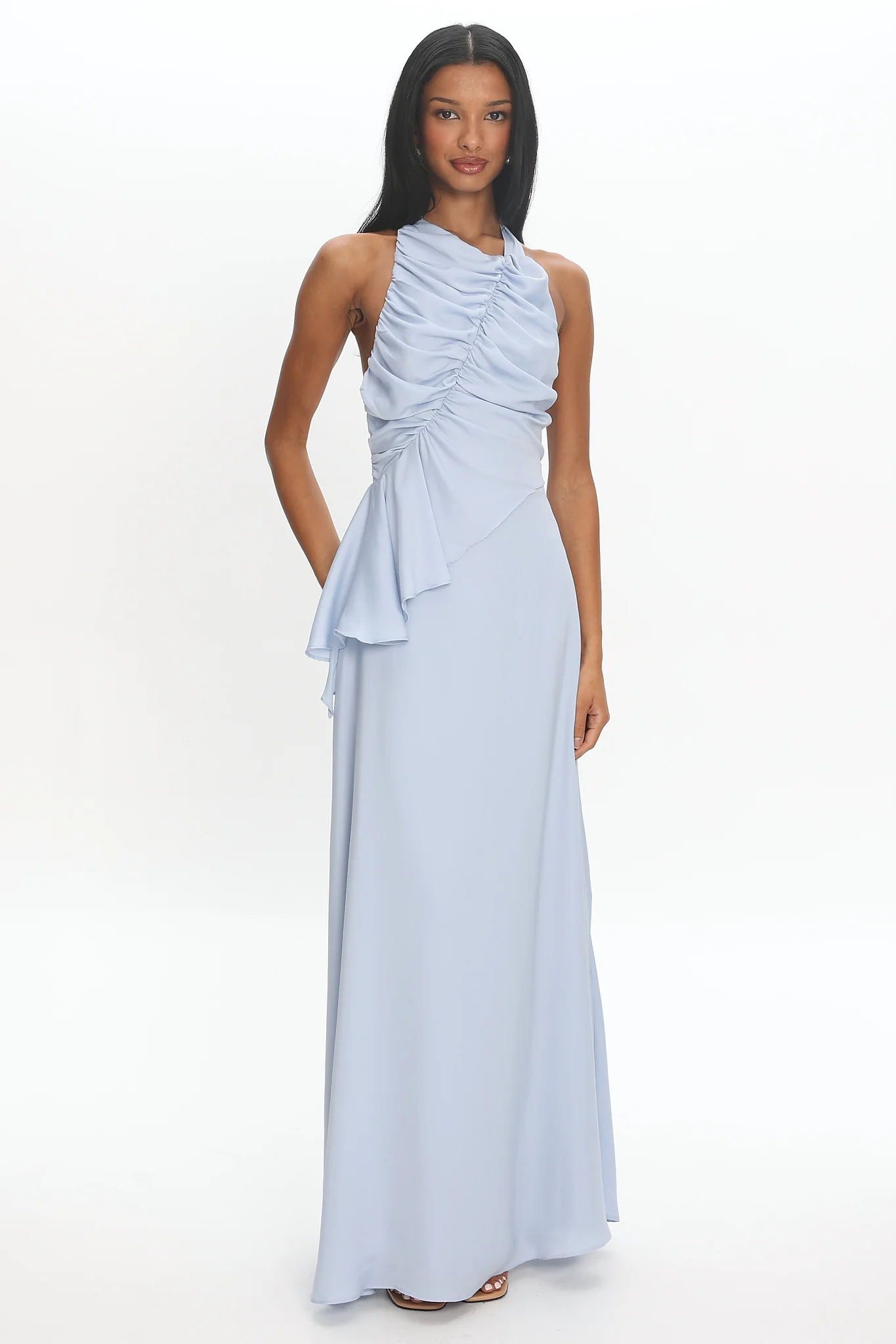 Genelyn Ruched Halter Maxi Dress Blue