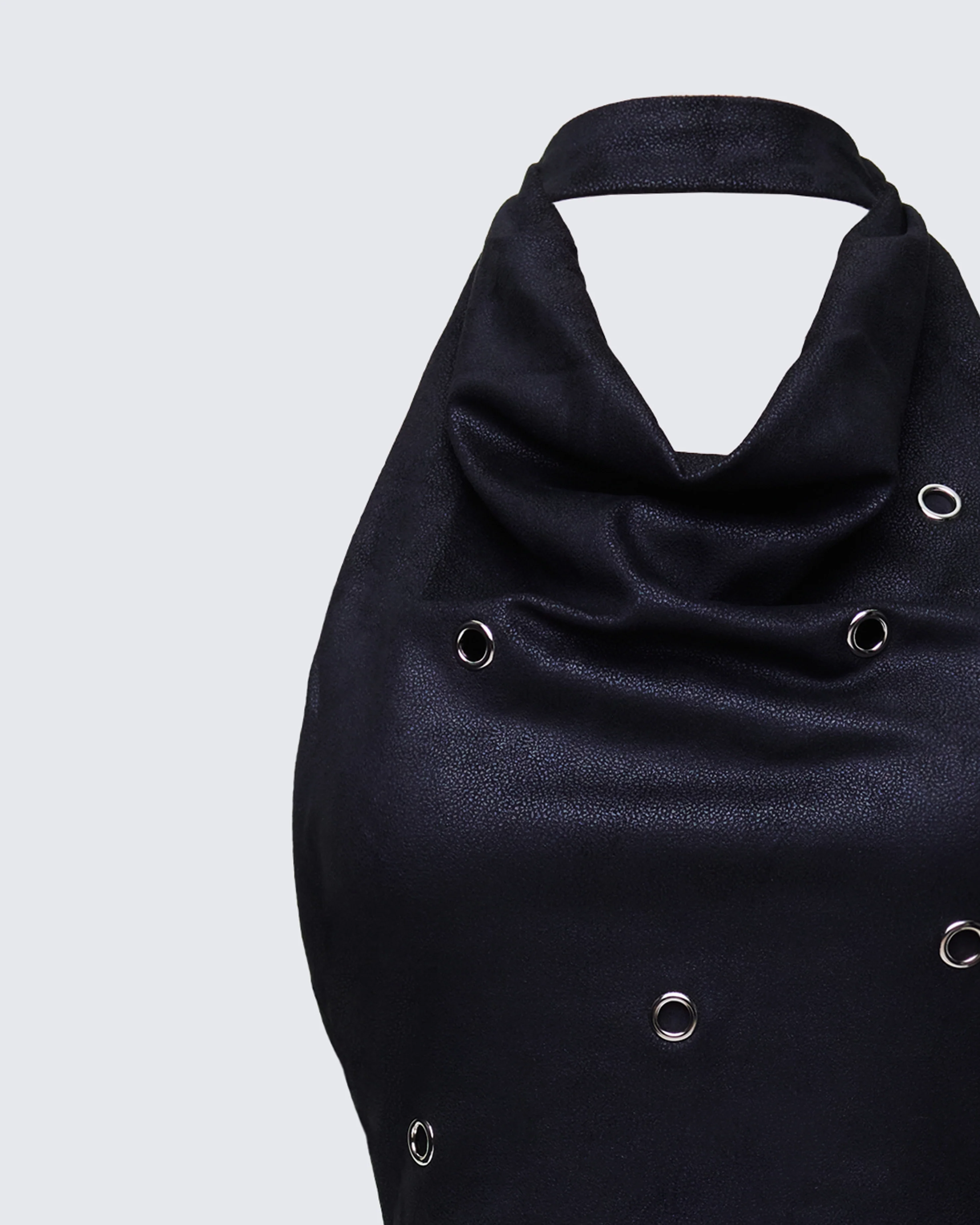 Mina Black Halter Eyelet Leather Look Dress