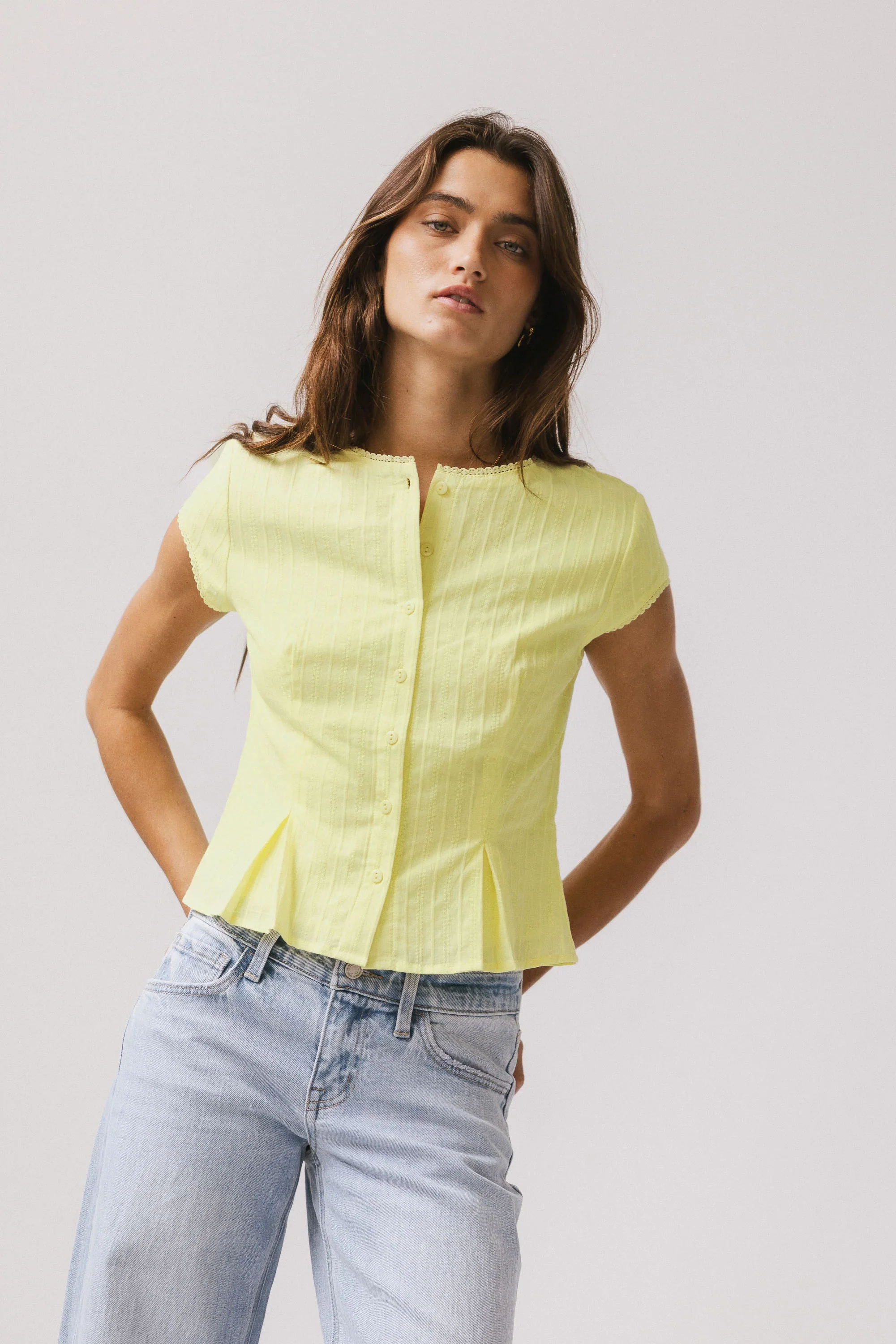 Rumi Button Front Blouse in Yellow