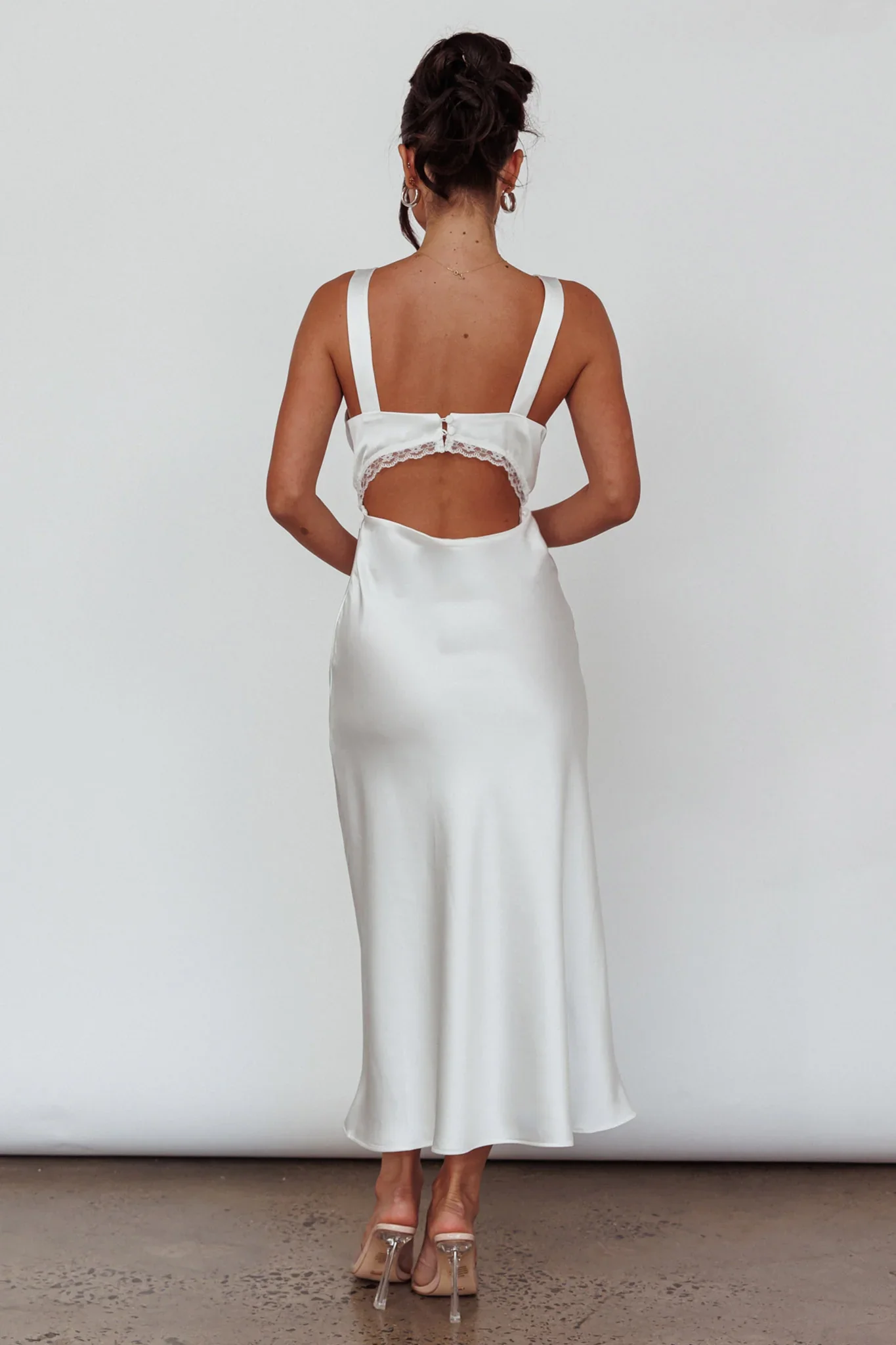 Nyah Lace Trim Midi Dress Off White