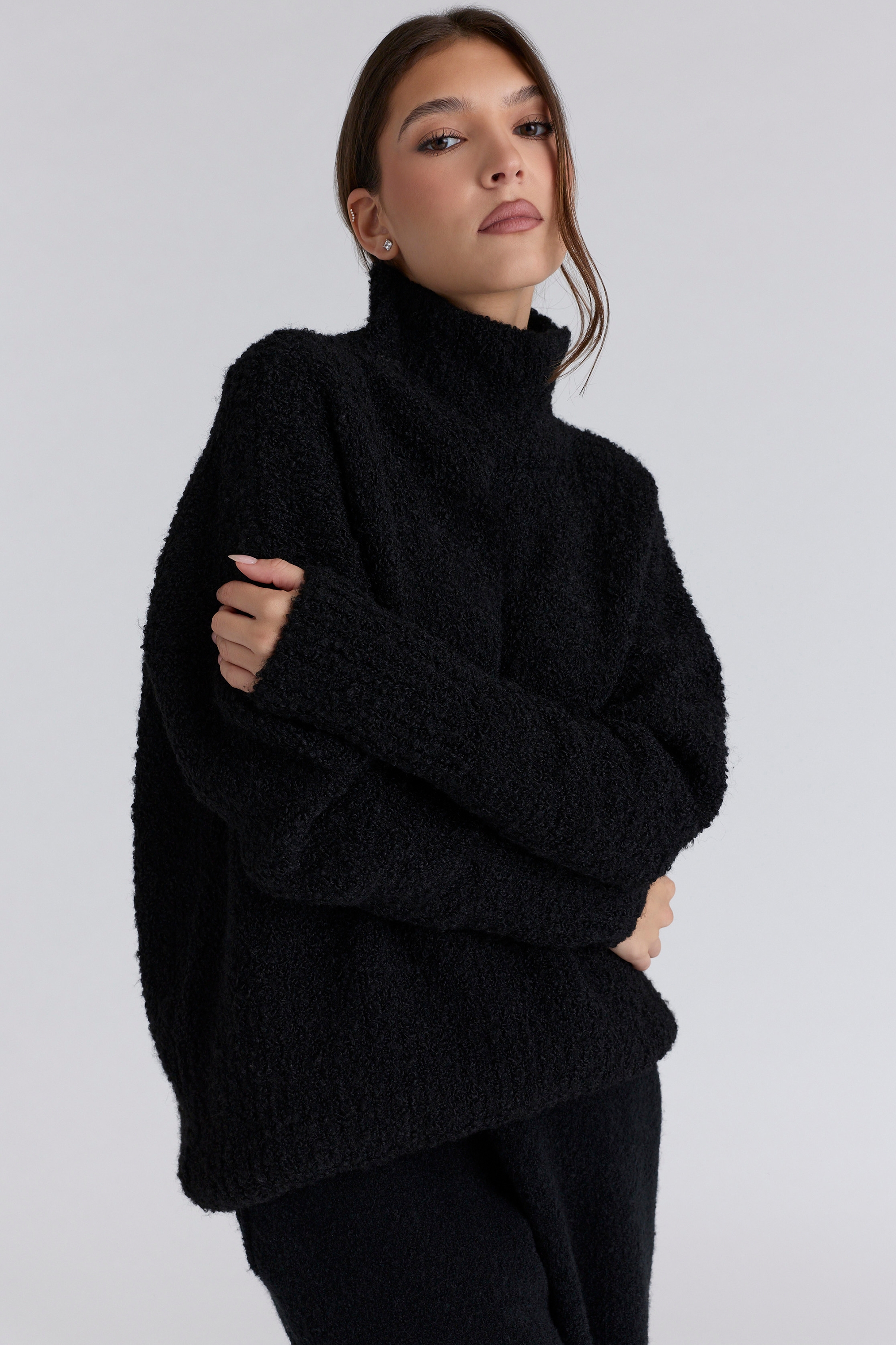 black wool boucle knit sweater