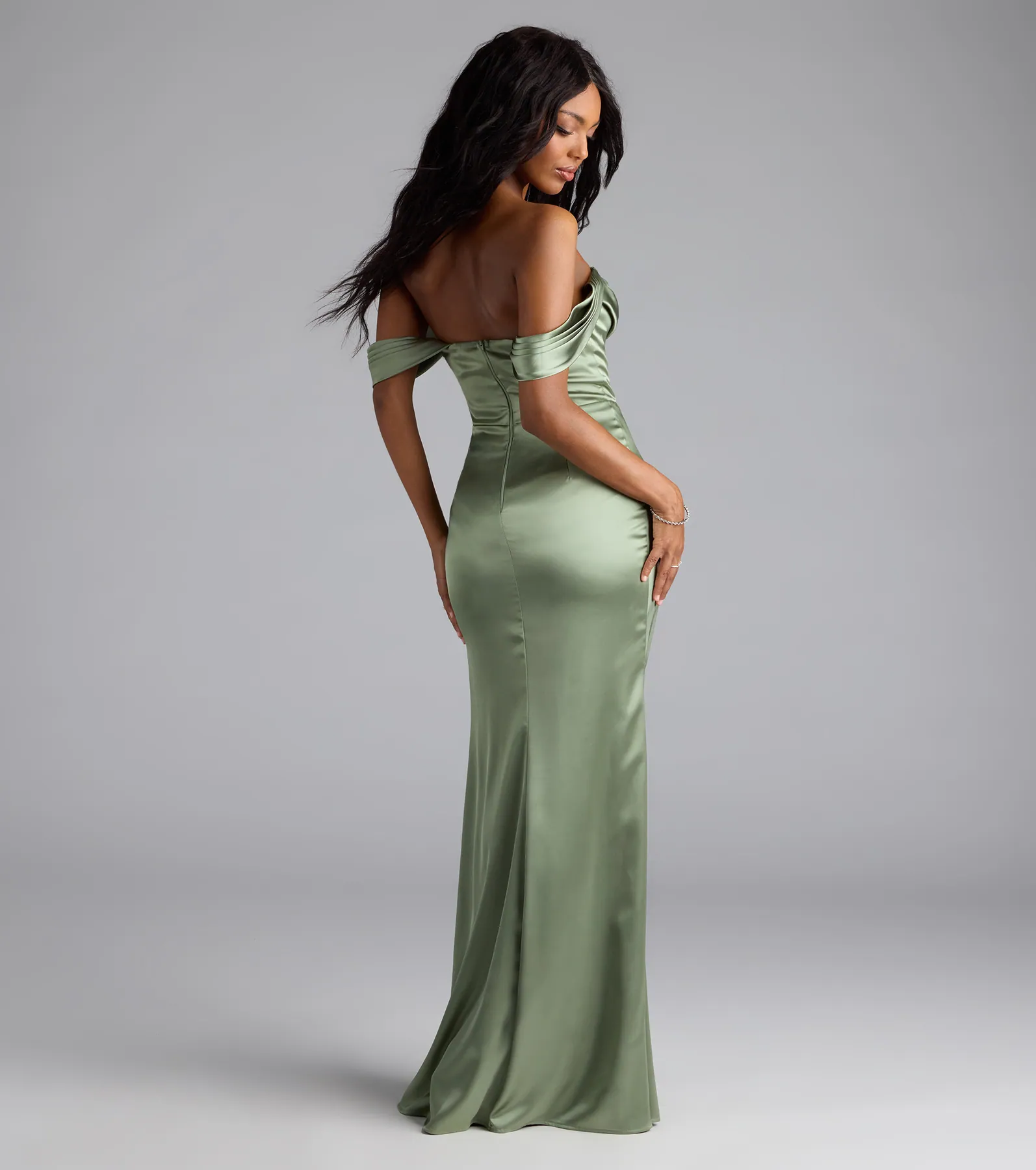 Lova Off-The-Shoulder Corset Satin Formal Dress