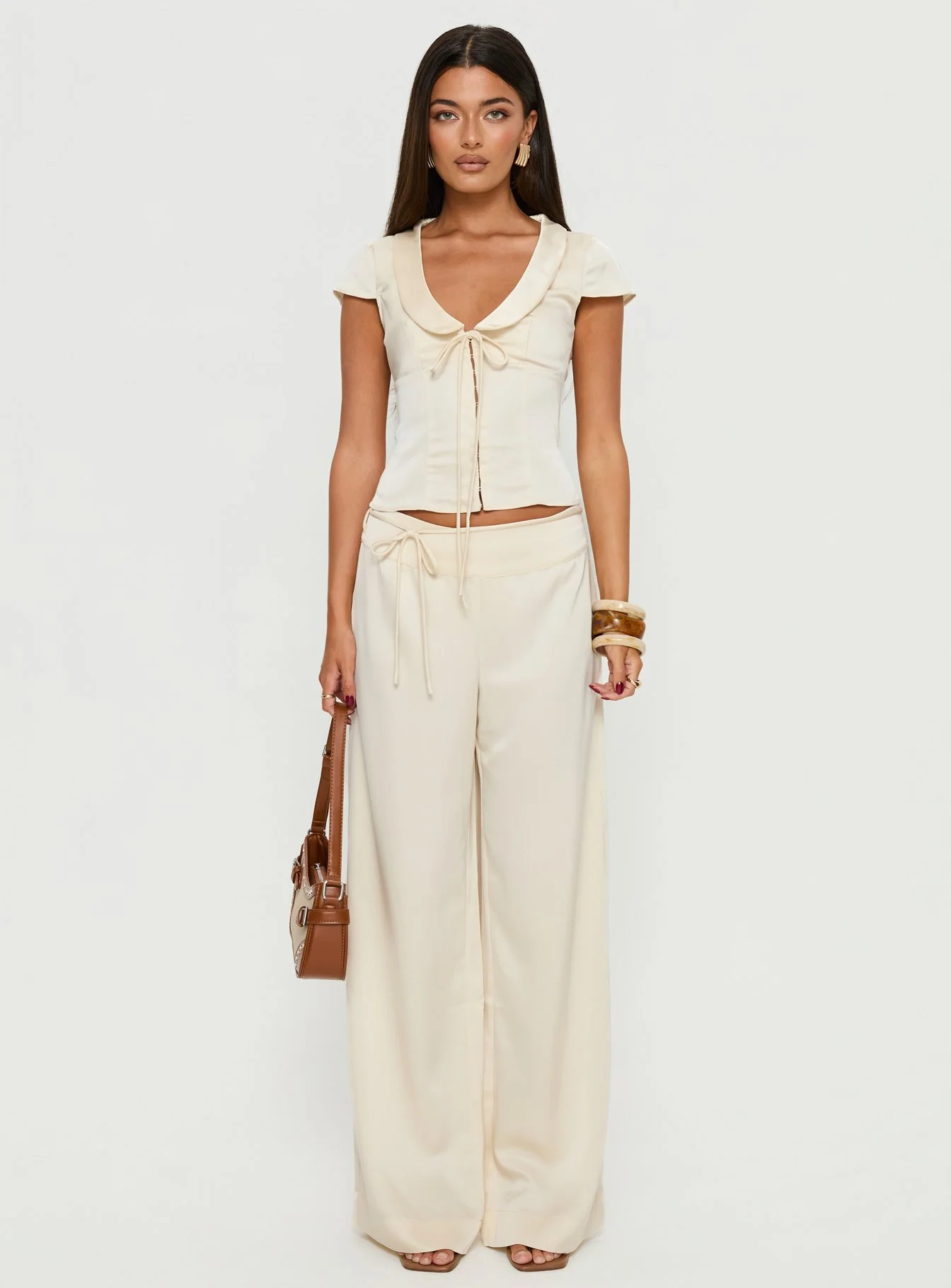 Aubrette Satin Collar Top Cream