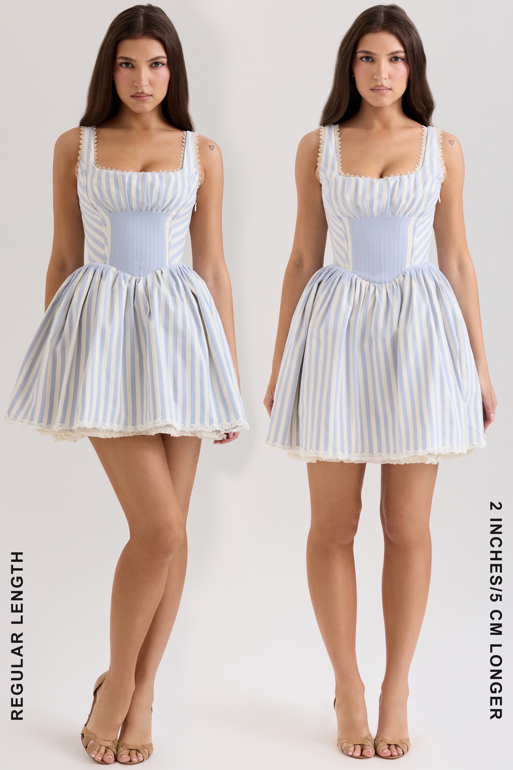 Blue Striped Pintucked Mini Dress
