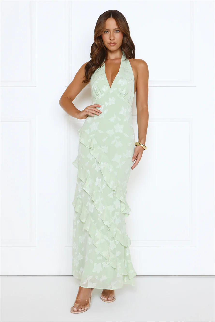 Scarlet Muse Halter Maxi Dress Green