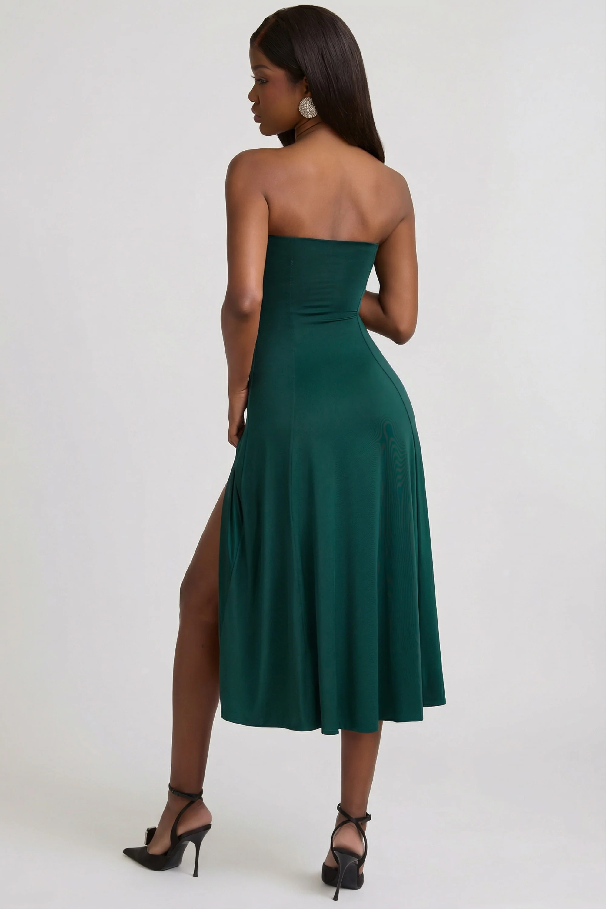 Slinky Jersey Strapless A-Line Midaxi Dress in Emerald Green