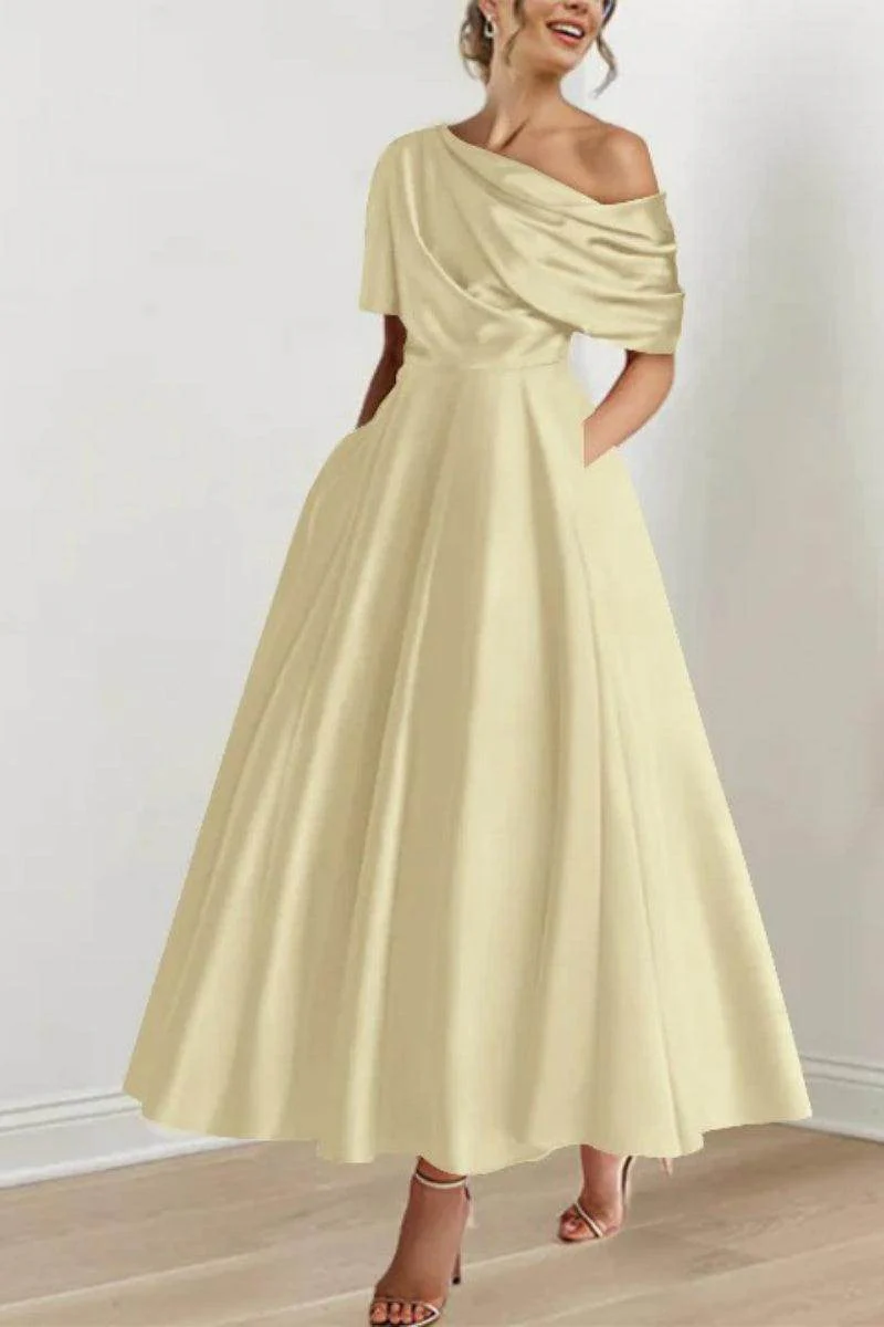 A Line One shoulder Half Sleeve Ankle Length Mother Dresses CM0366