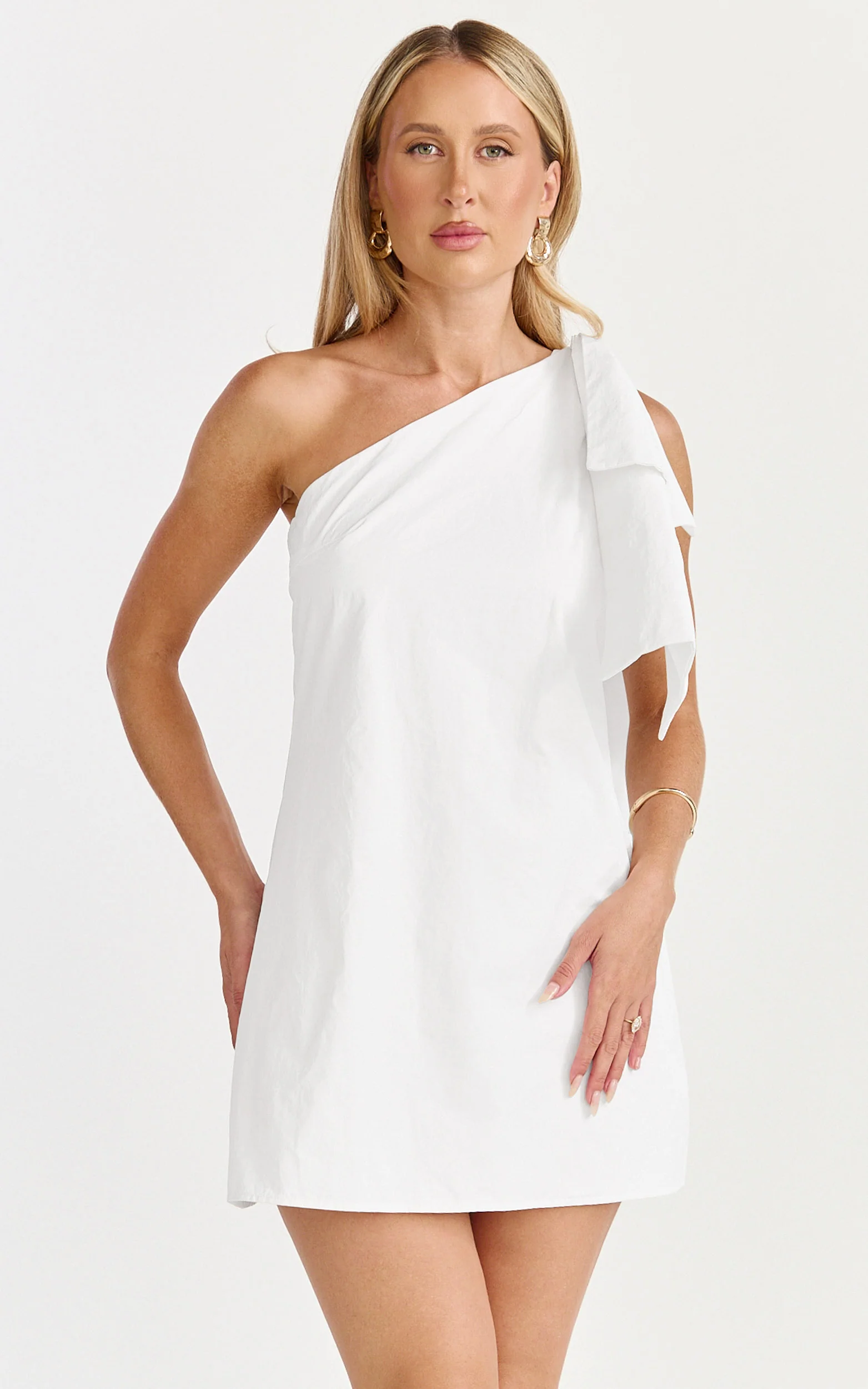 Khirara Mini Dress - One Shoulder Bow Detail Dress in White