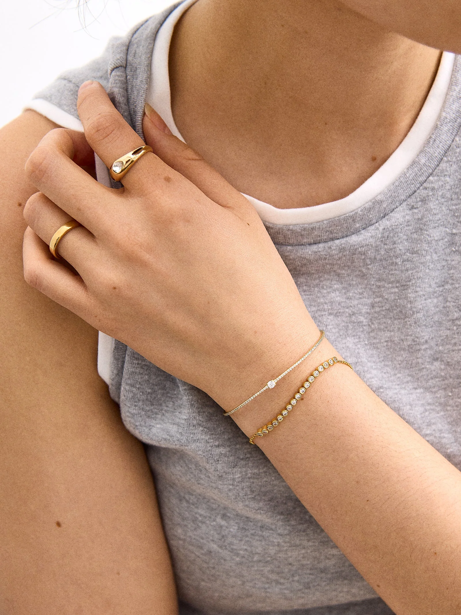 Eliza 14K Gold Cuff Bracelet - Gold/Pavé Cuff, Round Stone
