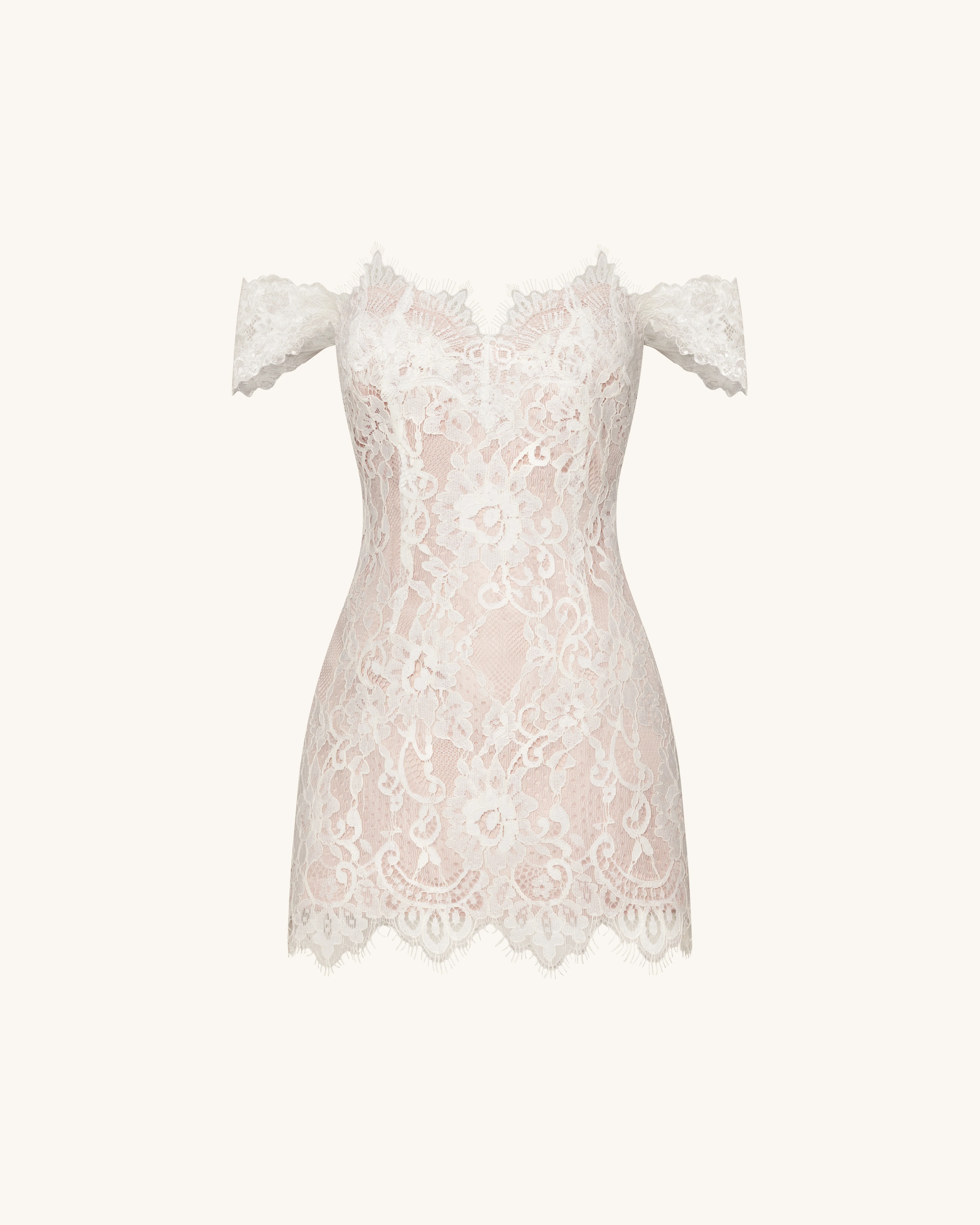 Off Shoulder Lace Mini Dress - White - FASHION NOB