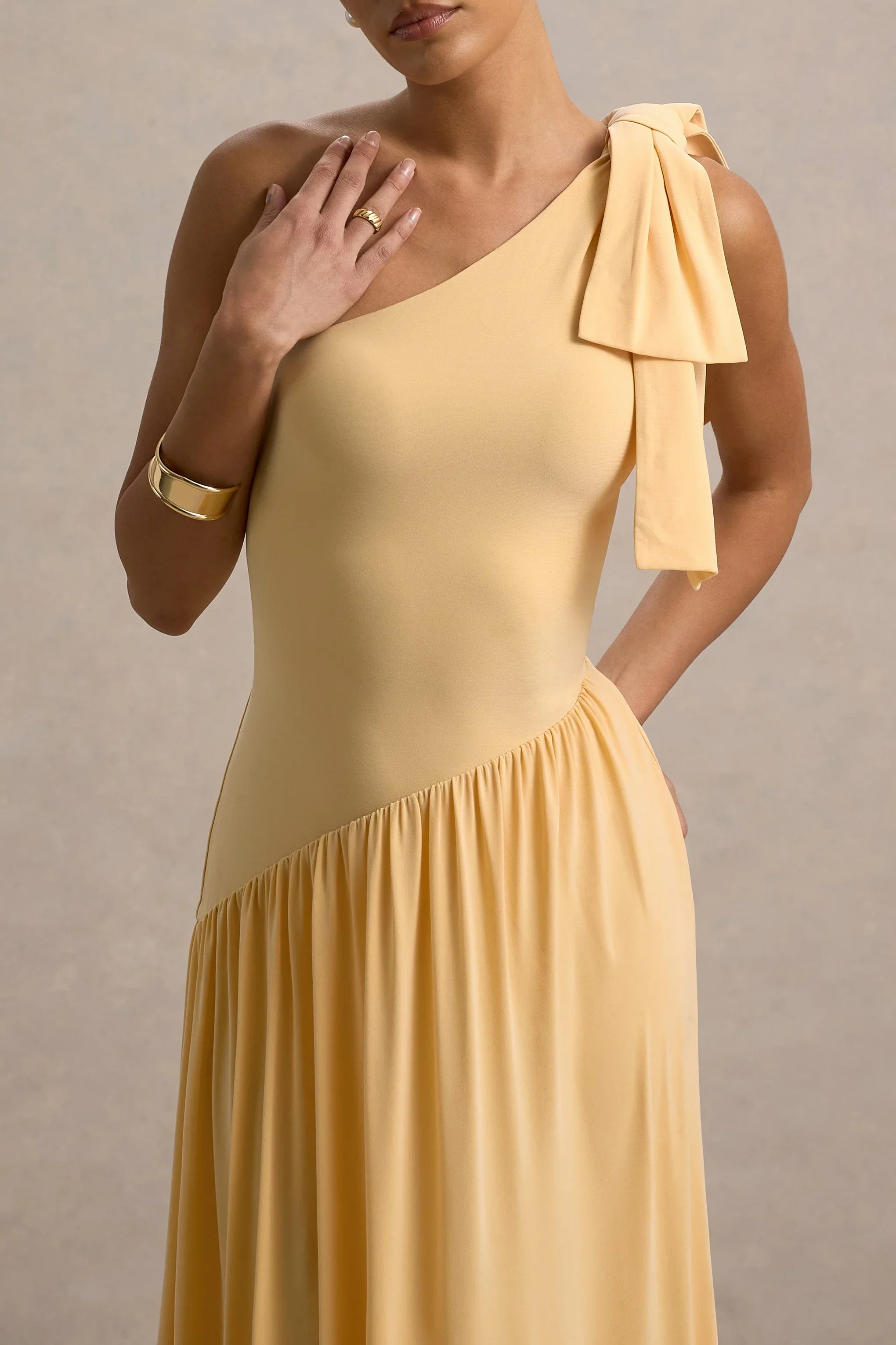 Lotus Love | Orange One-Shoulder Hanky-Hem Maxi Dress With Bow