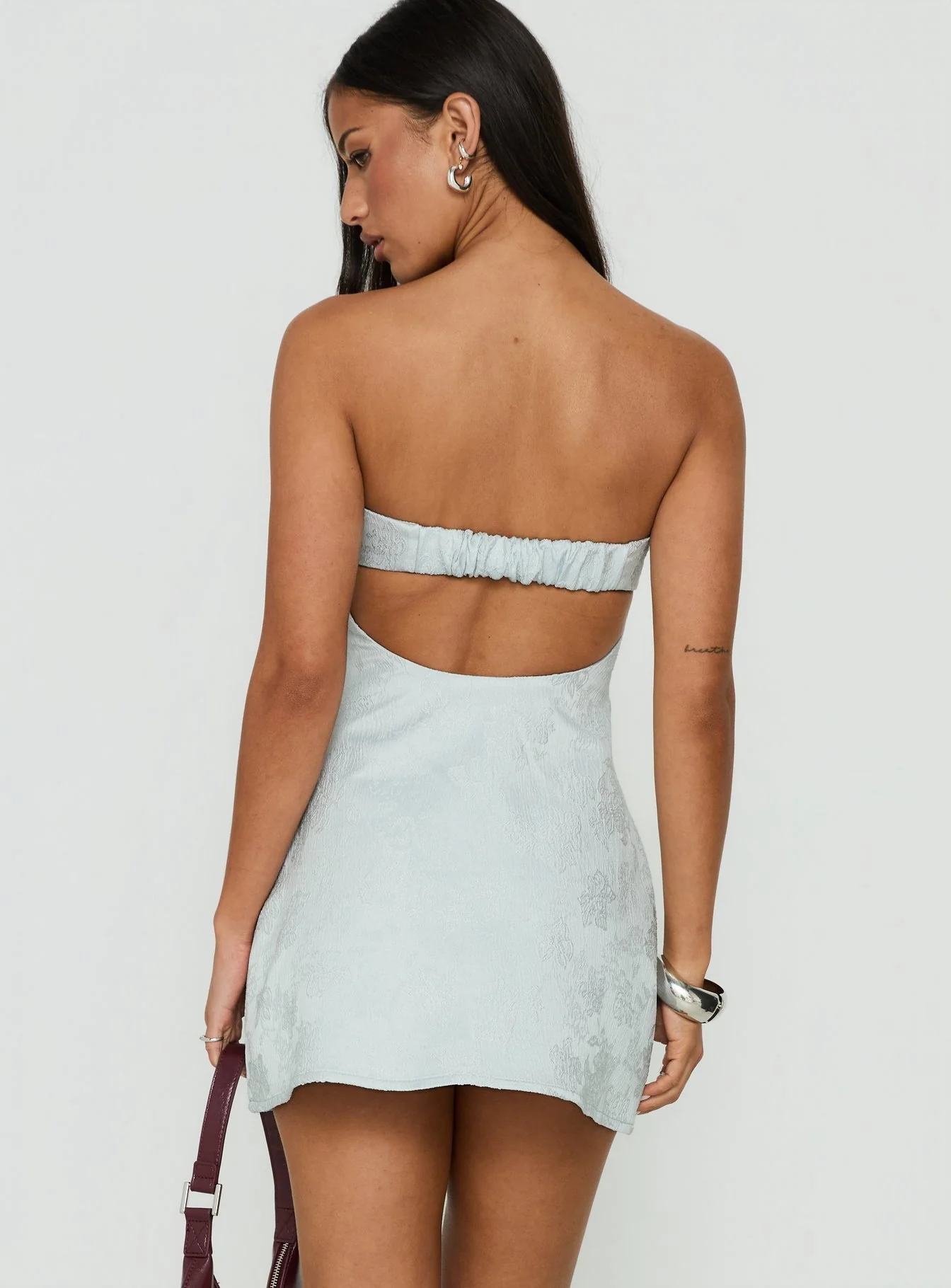 Dakhoda Strapless Mini Dress Light Blue - FASHION NOB
