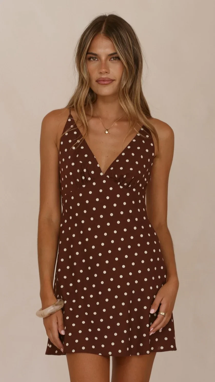 Halina Mini Dress - Chocolate/Nude Spot
