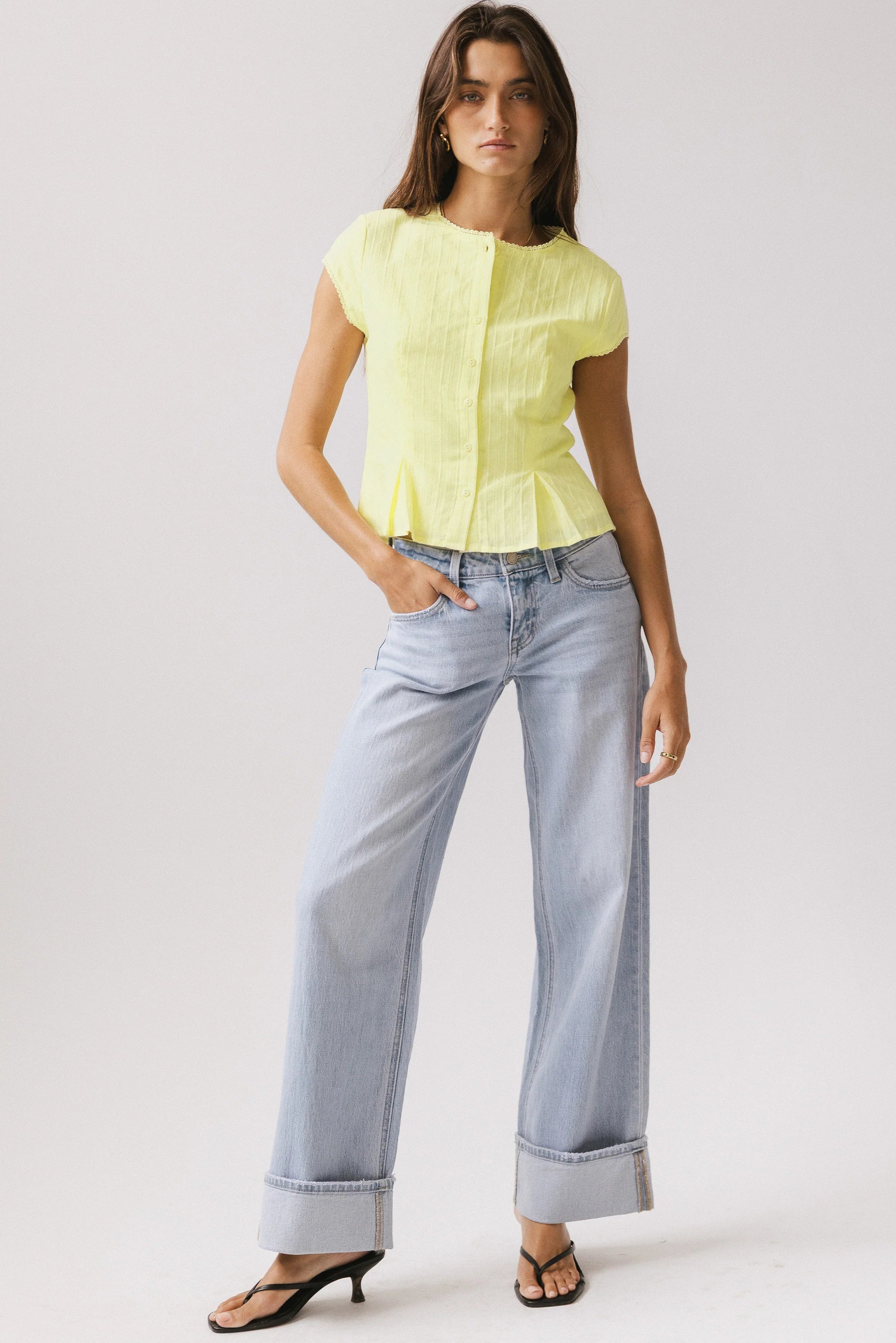 Rumi Button Front Blouse in Yellow