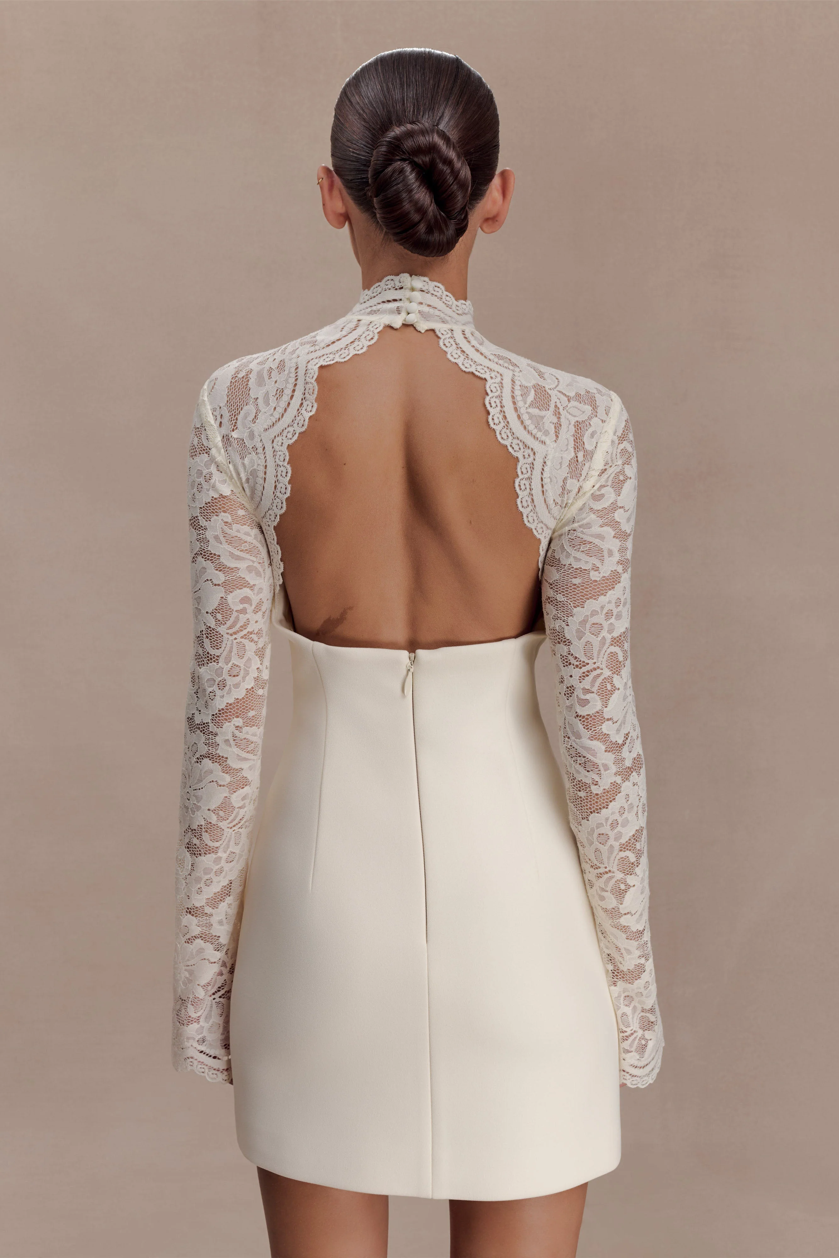 Aurelie Long Sleeve Lace Mini Dress - Ivory