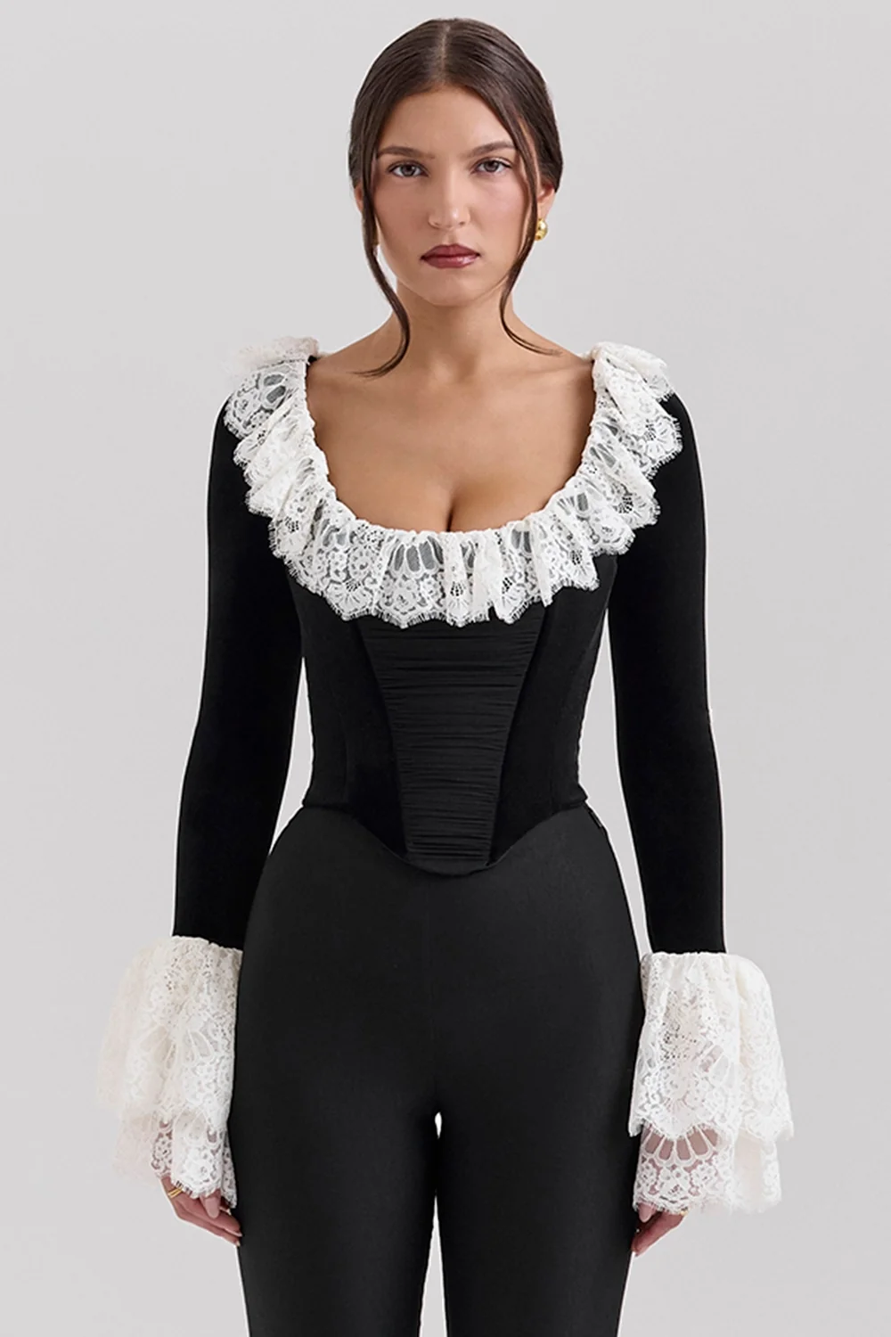 Black Velvet Lace Trimmed Corset Top