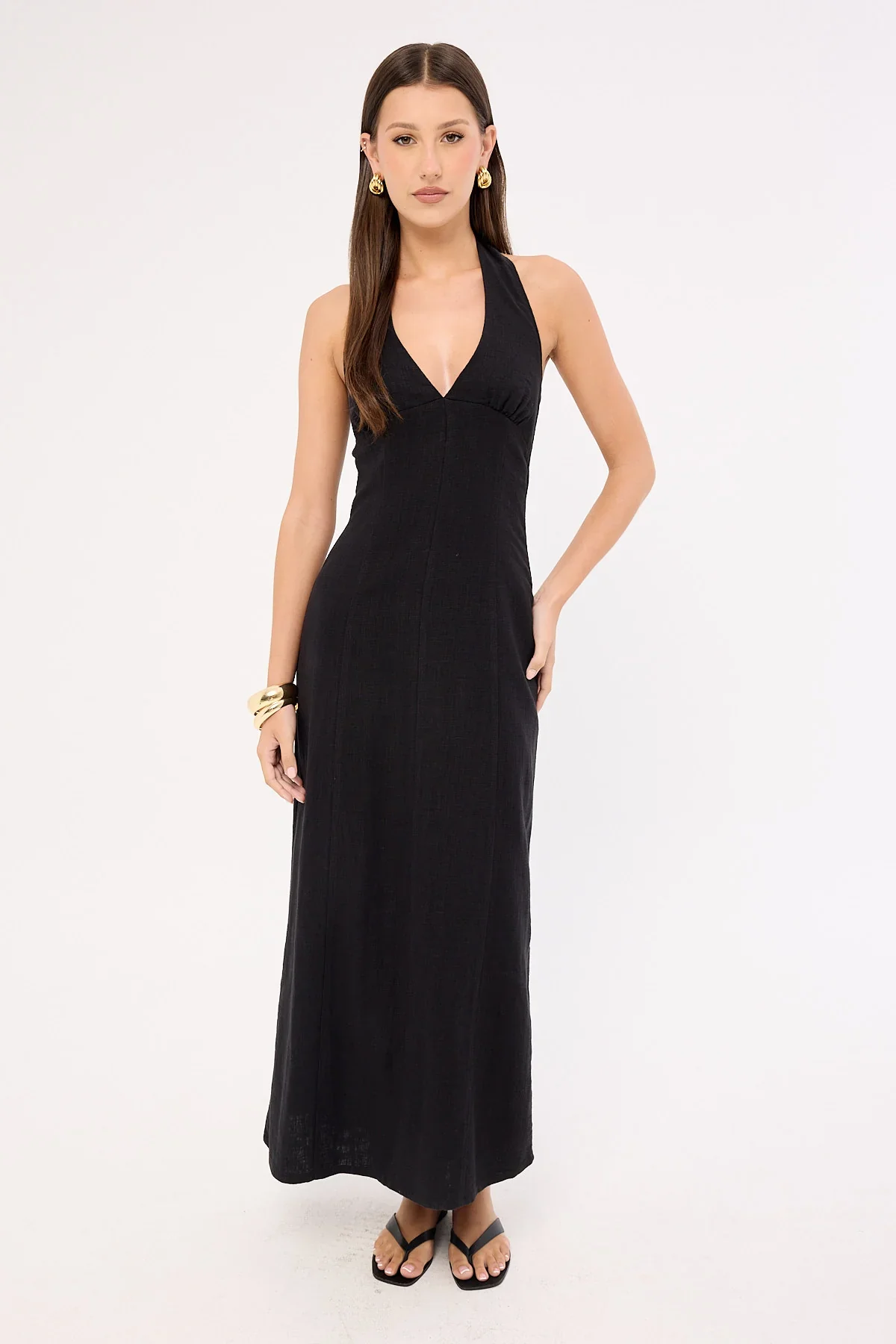 Perfect Stranger Tessa Halter Linen Maxi Dress Black