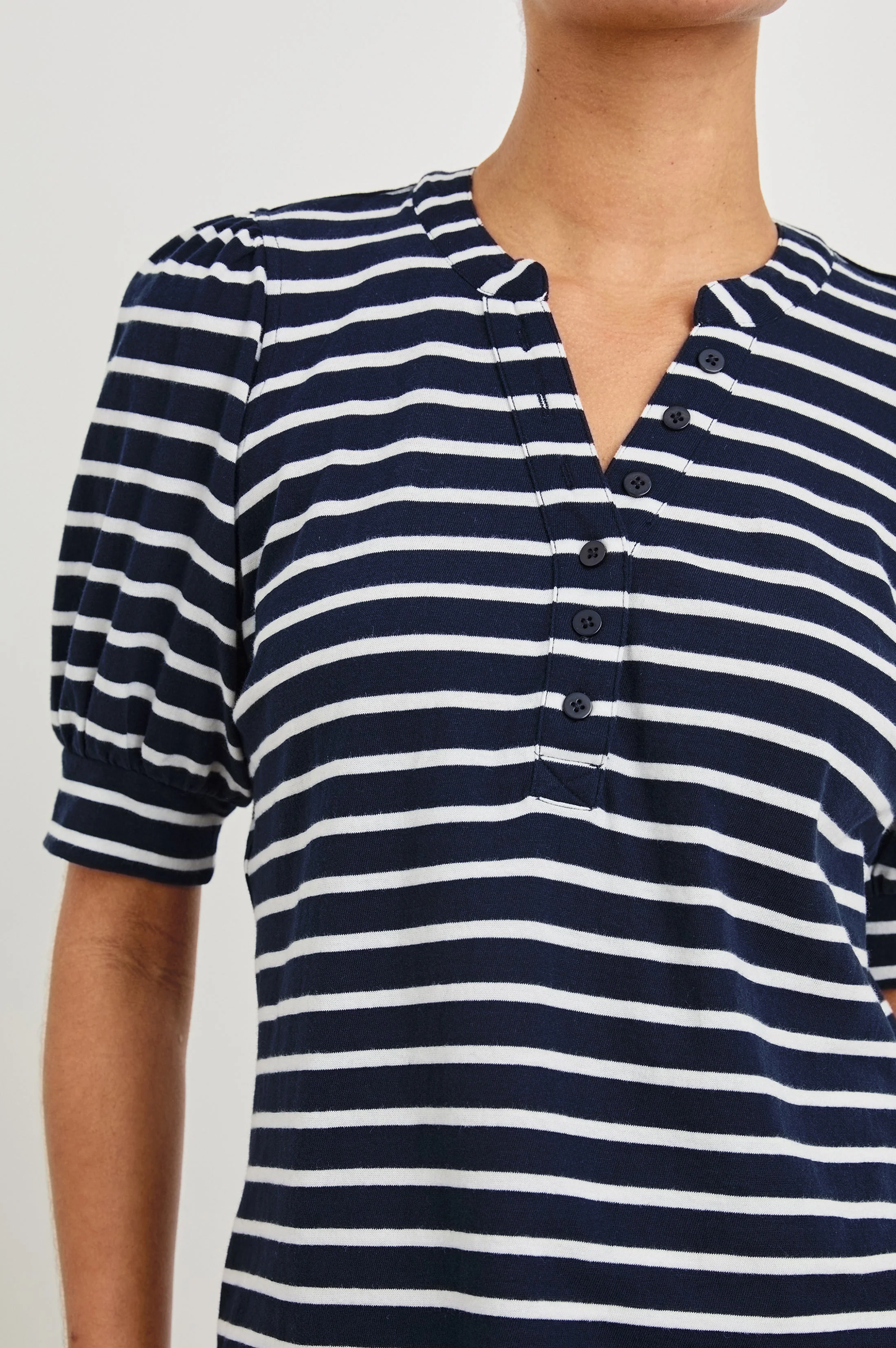 Jewel Top - Navy Ivory Stripe