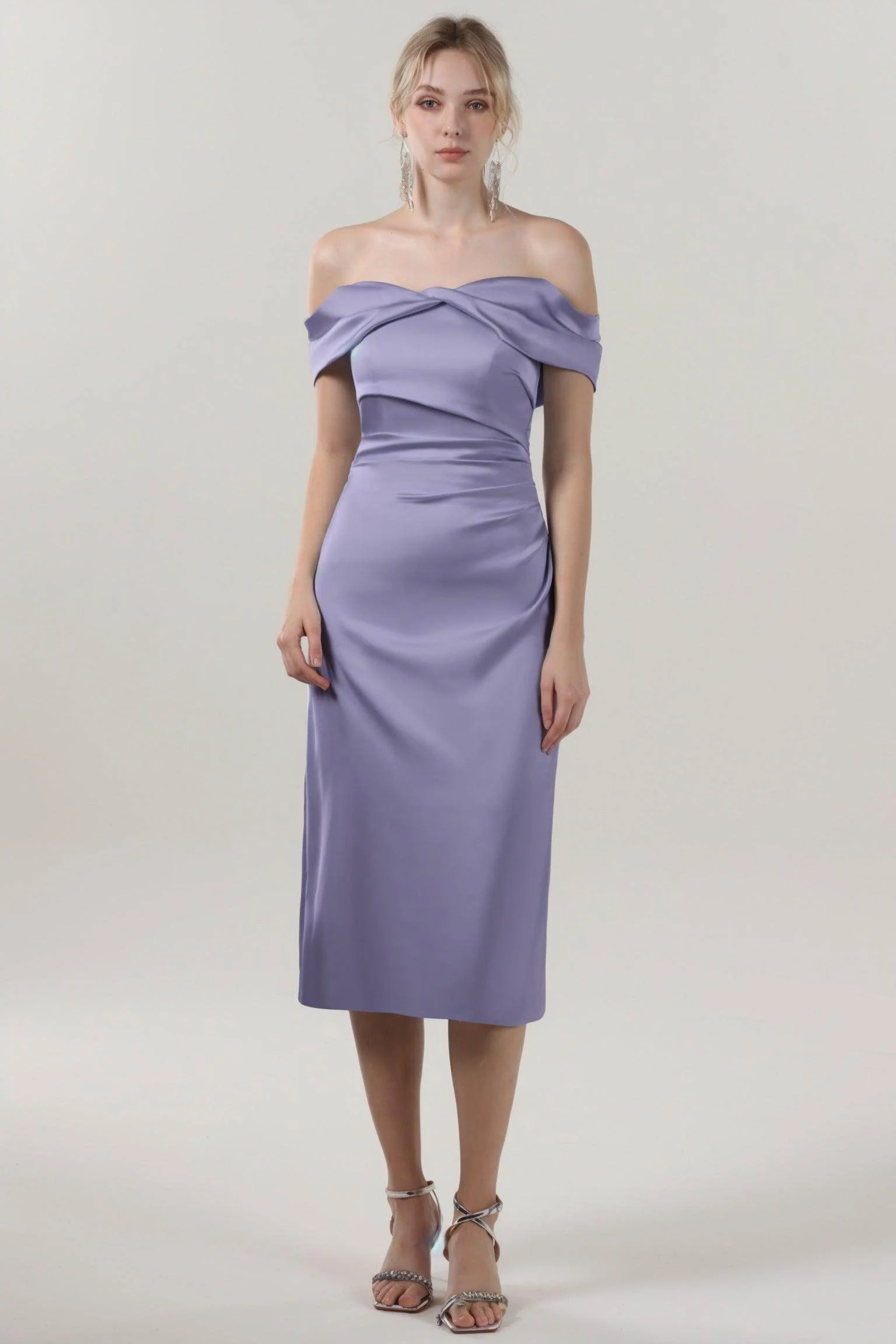 Sheath-Column Midi Luxe Satin Bridesmaid Dress CS0610BM