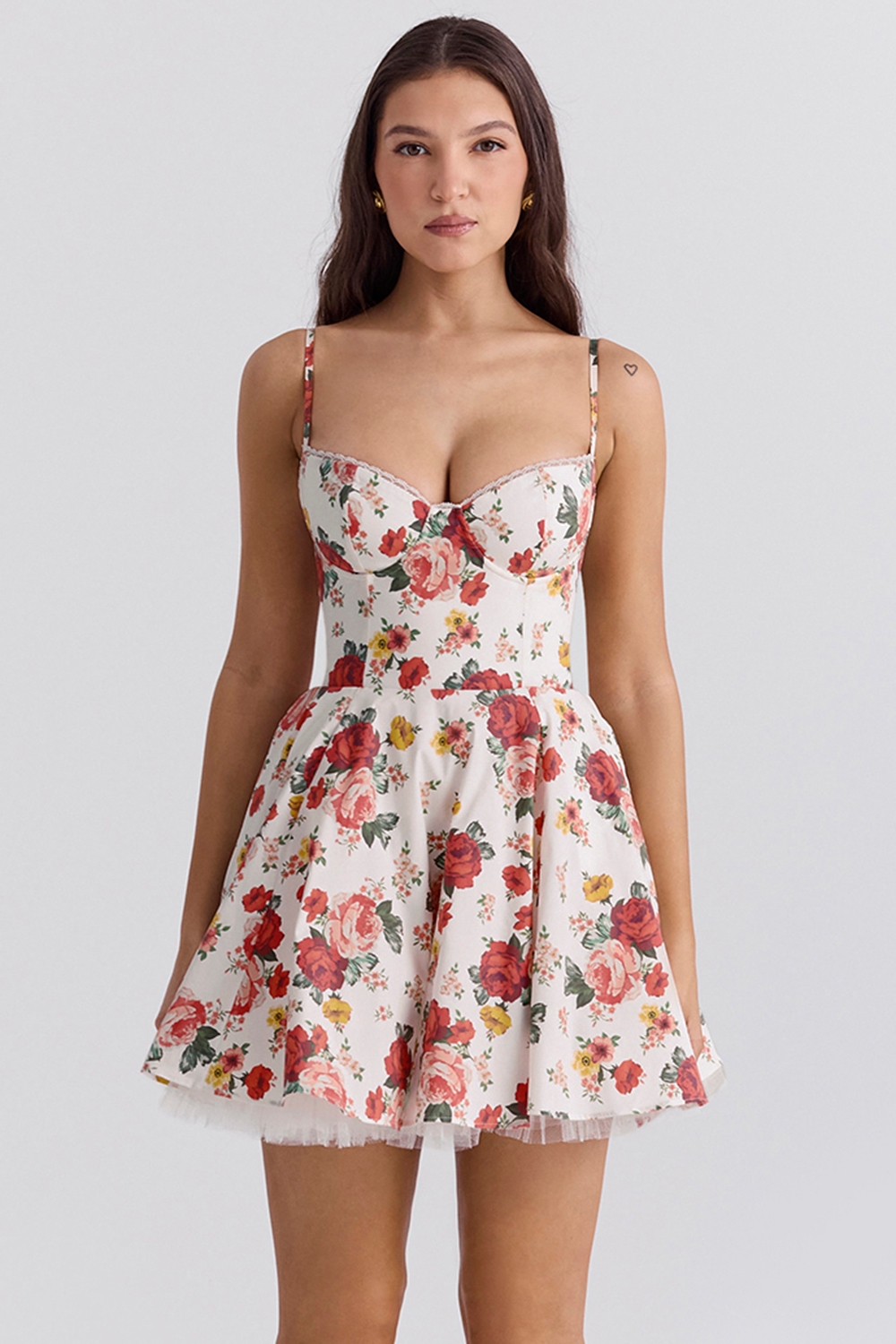 Italian Rose Print Tulle Mini Dress