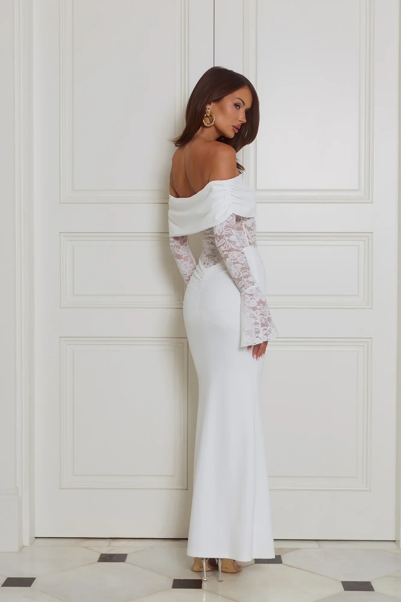 Luxe Temptress Off Shoulder Maxi Dress White