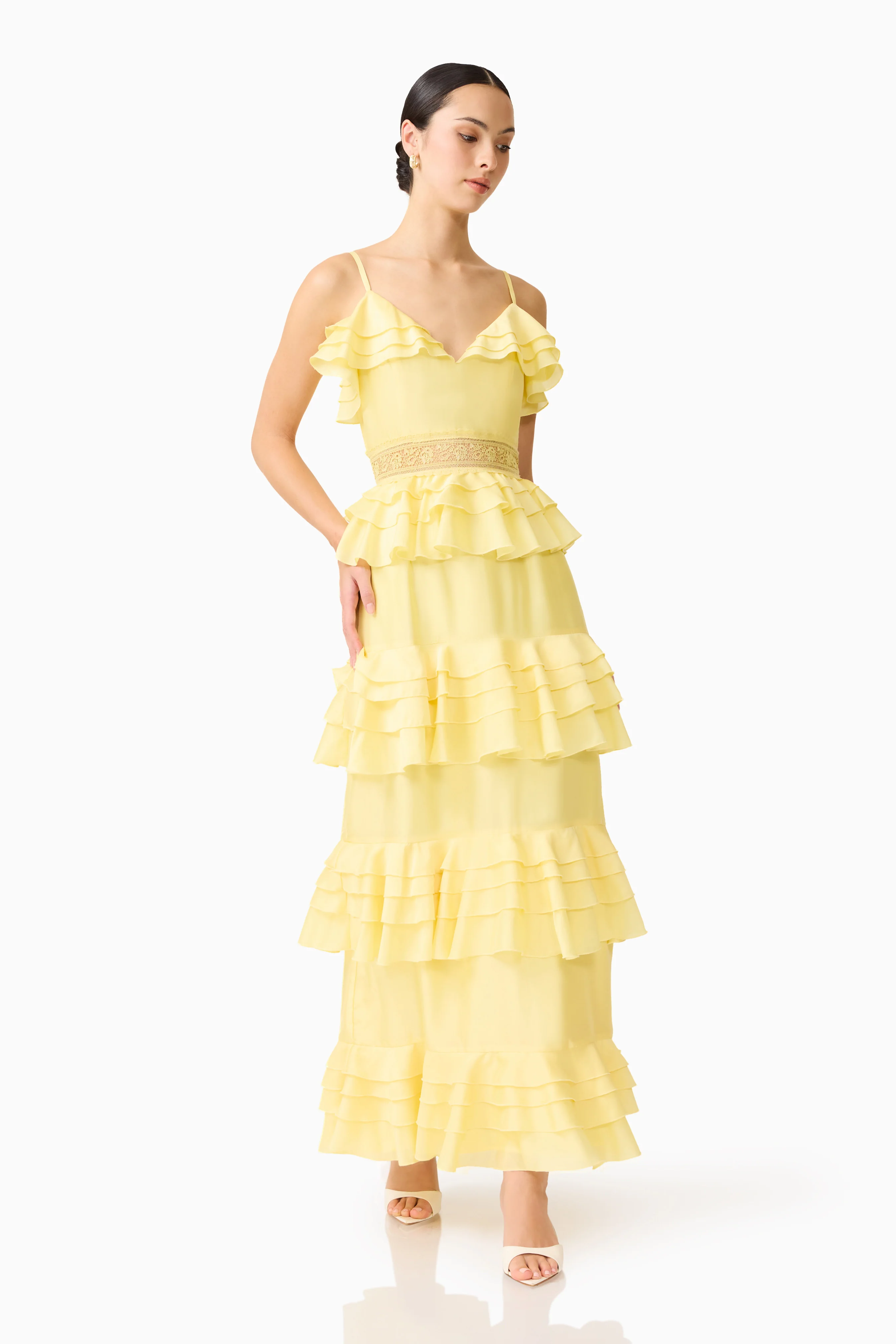 Lucinda Tiered Gown in Lemon Yellow