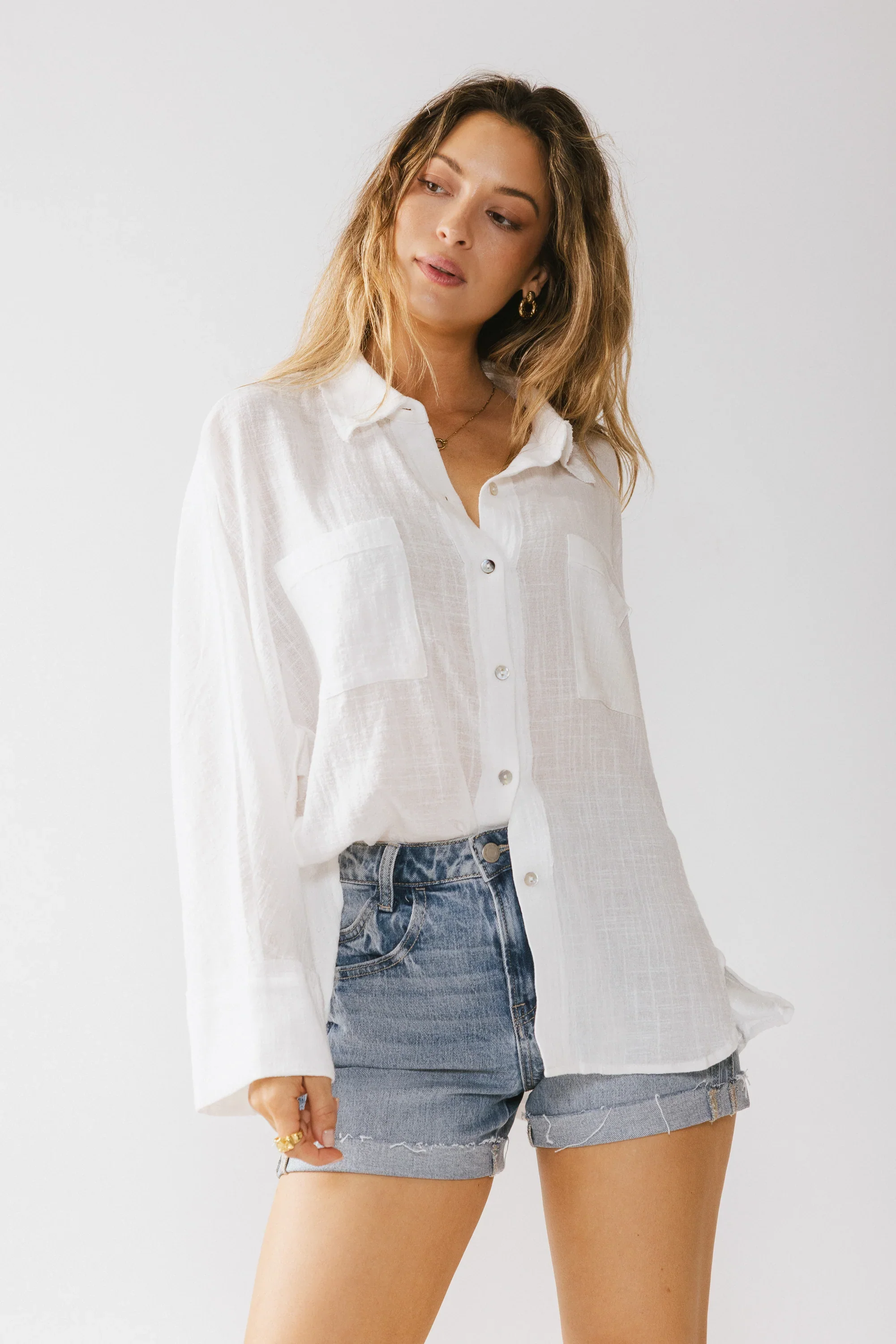 Lucie Linen Button Up in White