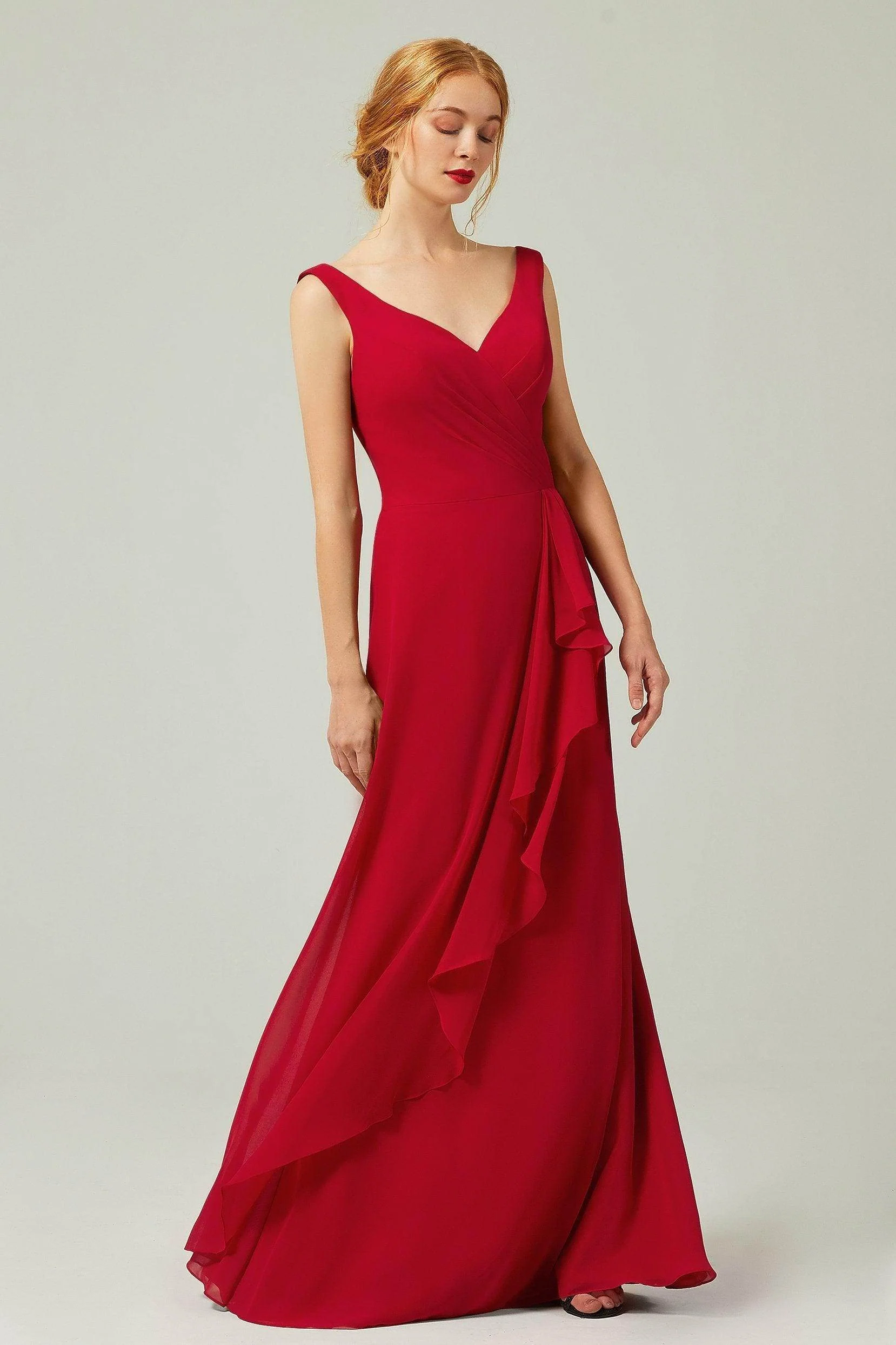Sheath-Column Floor Length Chiffon Bridesmaid Dress Formal Dresses CB0344