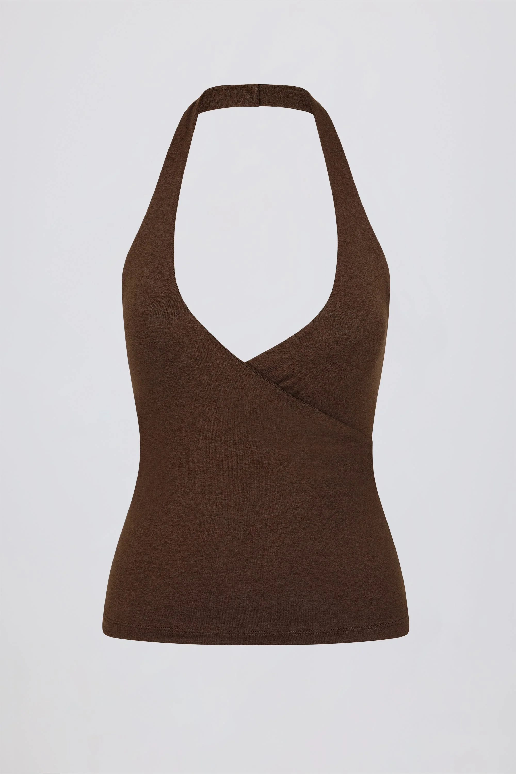 Halterneck Open-Back Tank Top in Pecan Marl