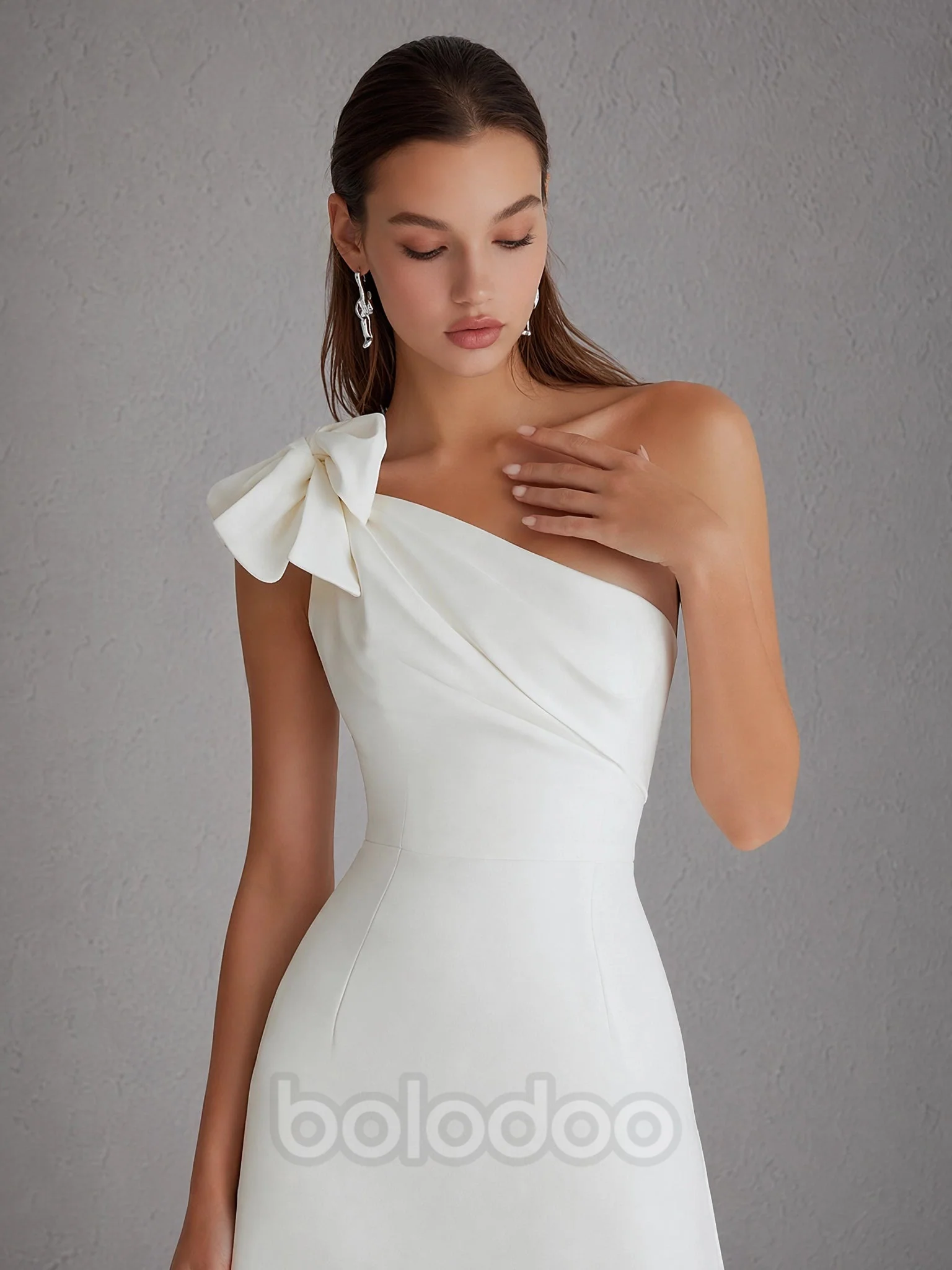 BOLODOO White One-Shoulder Bow Detail A-Line Mini Dress | Sleeveless Cocktail Party Dress