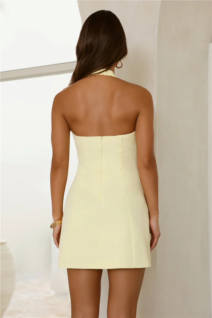 Studio Glow Halter Mini Dress Yellow - luluinthesky