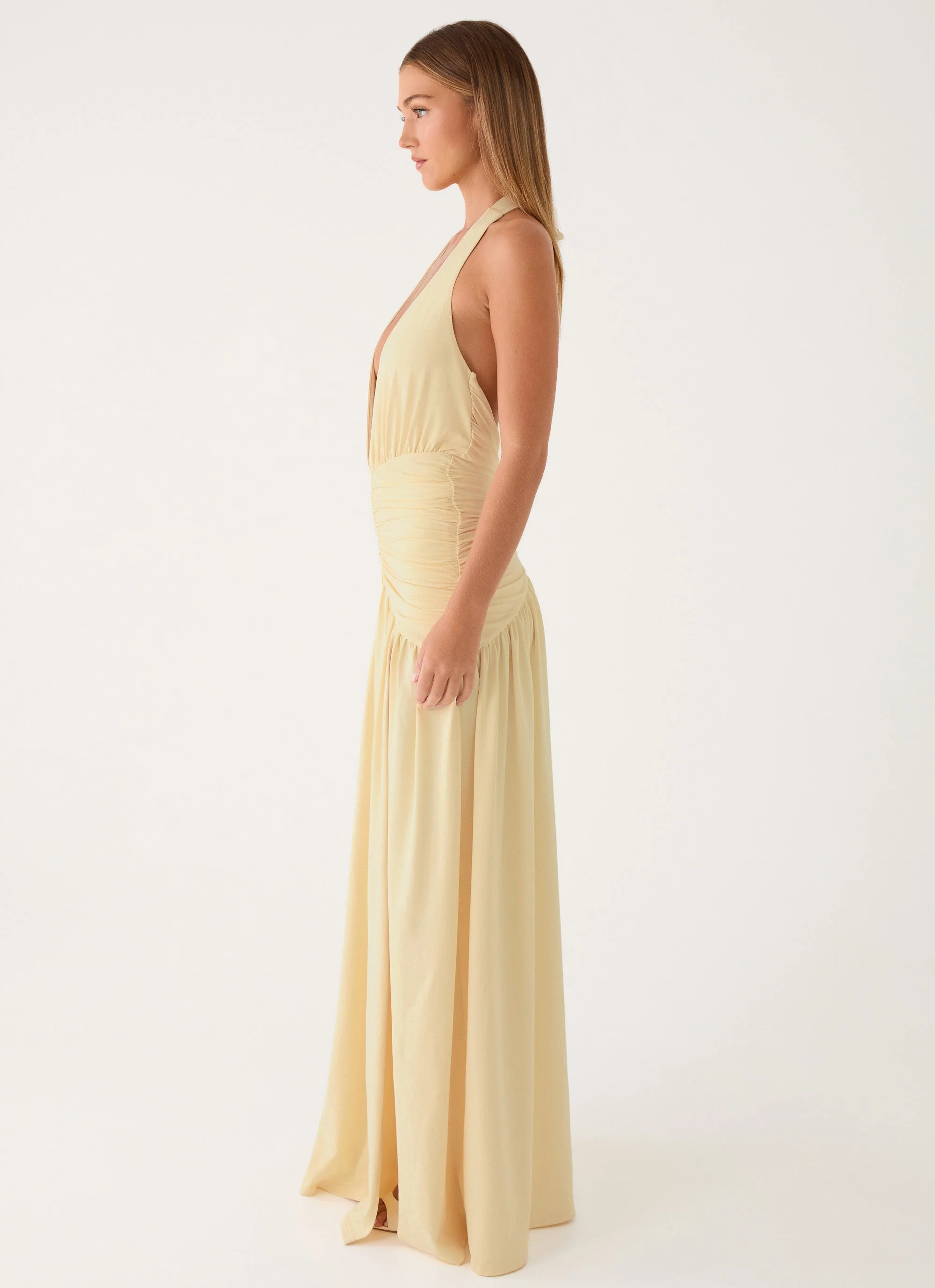 Makena Halter Maxi Dress - Yellow - luluinthesky