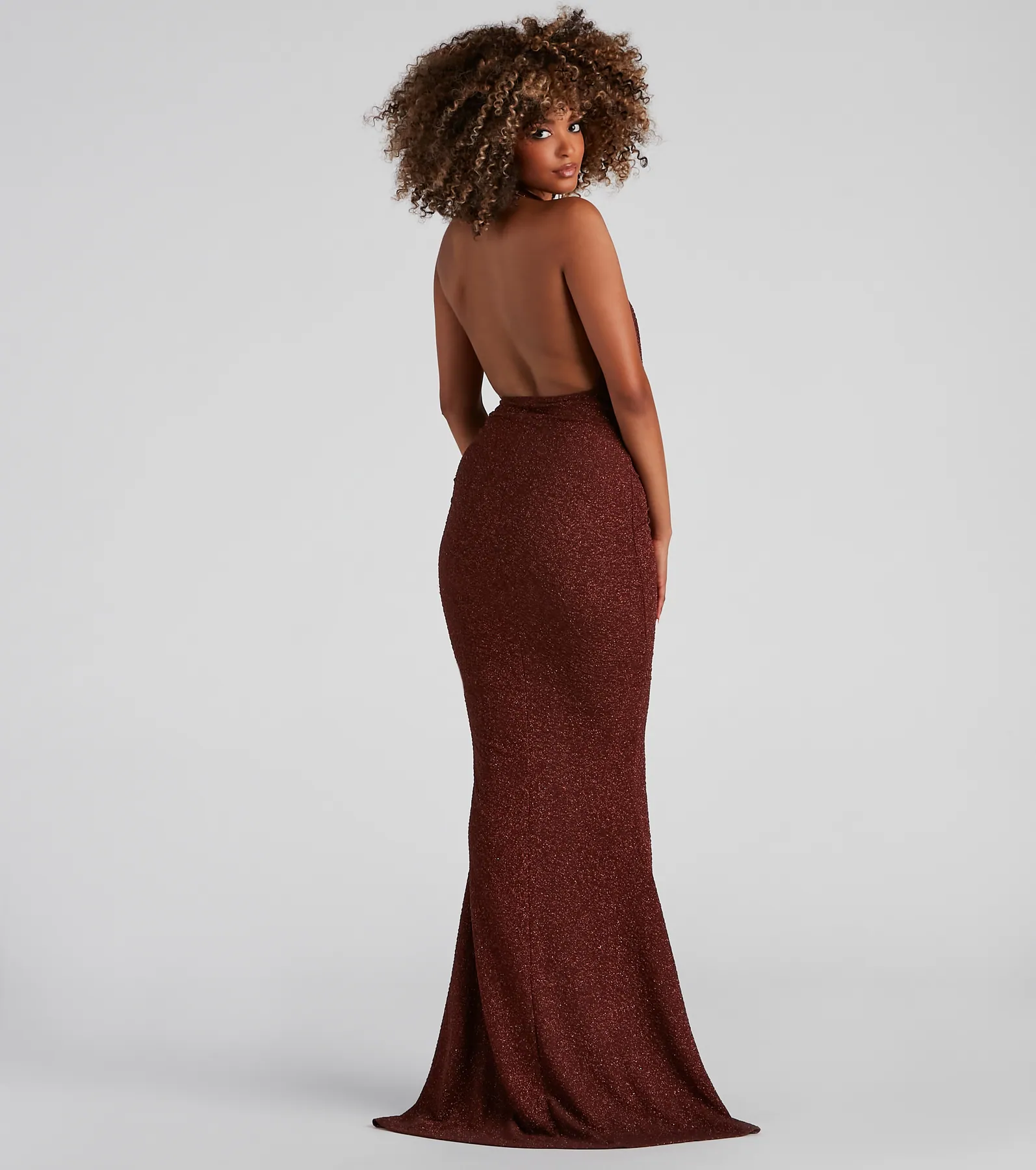 Kesha Formal Glitter Cowl Neck Dress