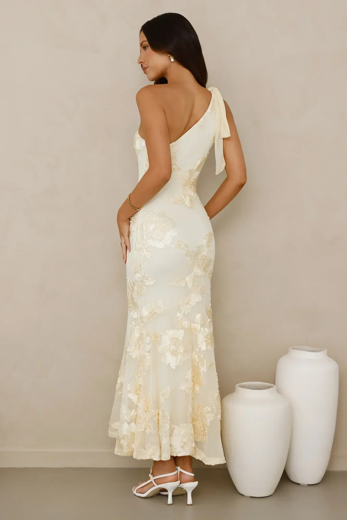 Glossy Girl One Shoulder Mesh Maxi Dress