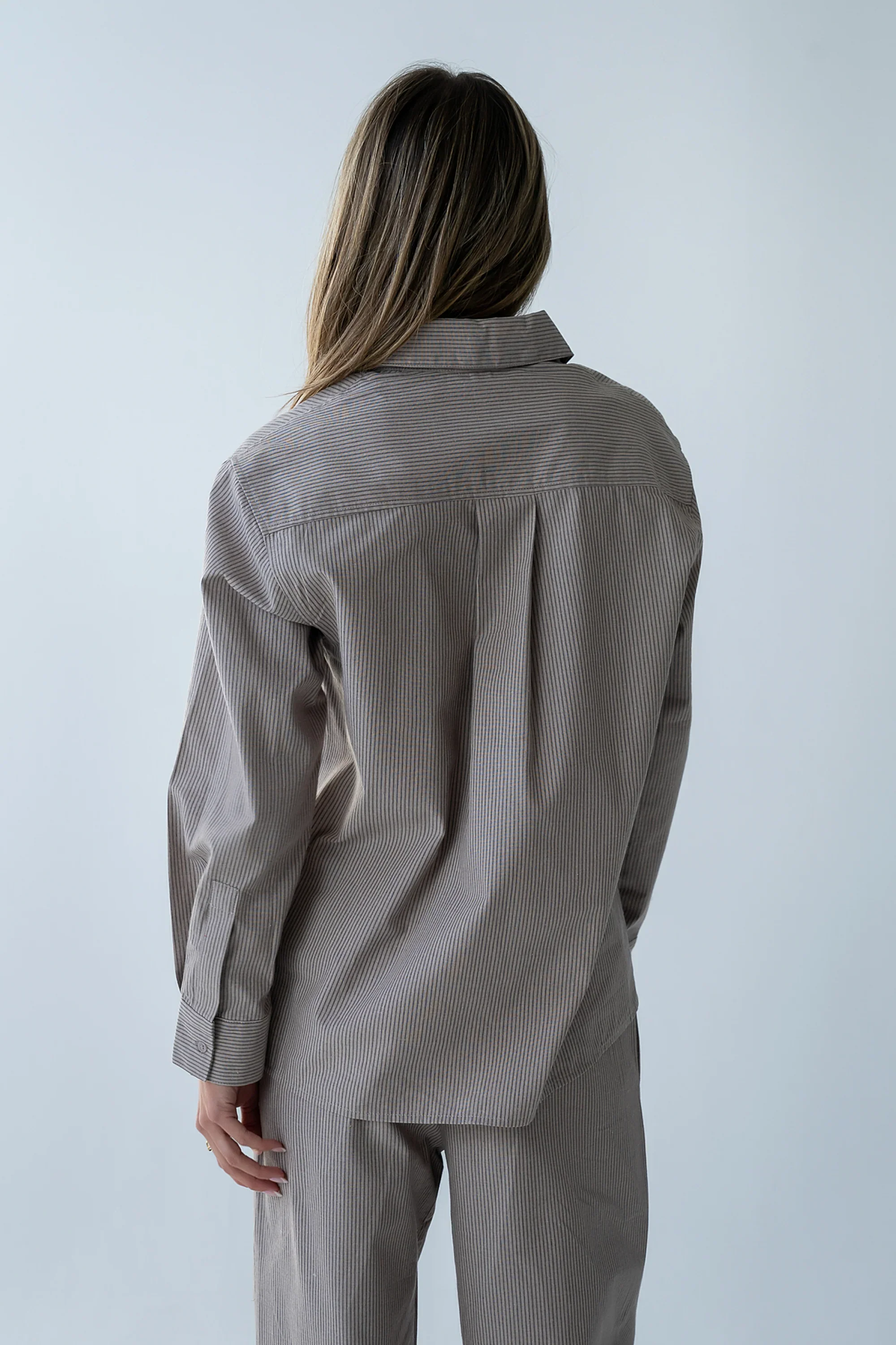 Hailey Striped Button Up in Beige