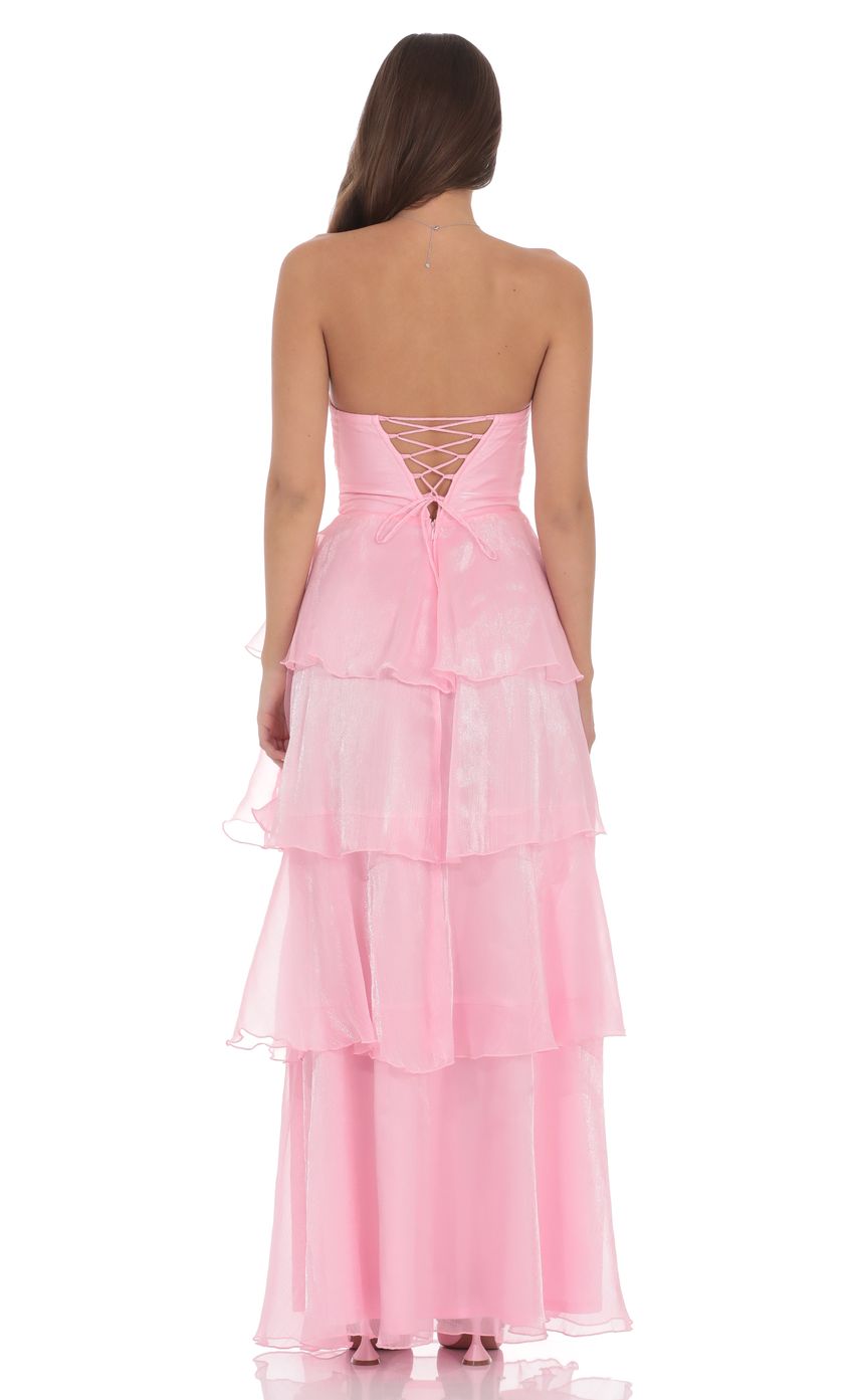 Corset Ruffle Strapless Maxi Dress in Pink