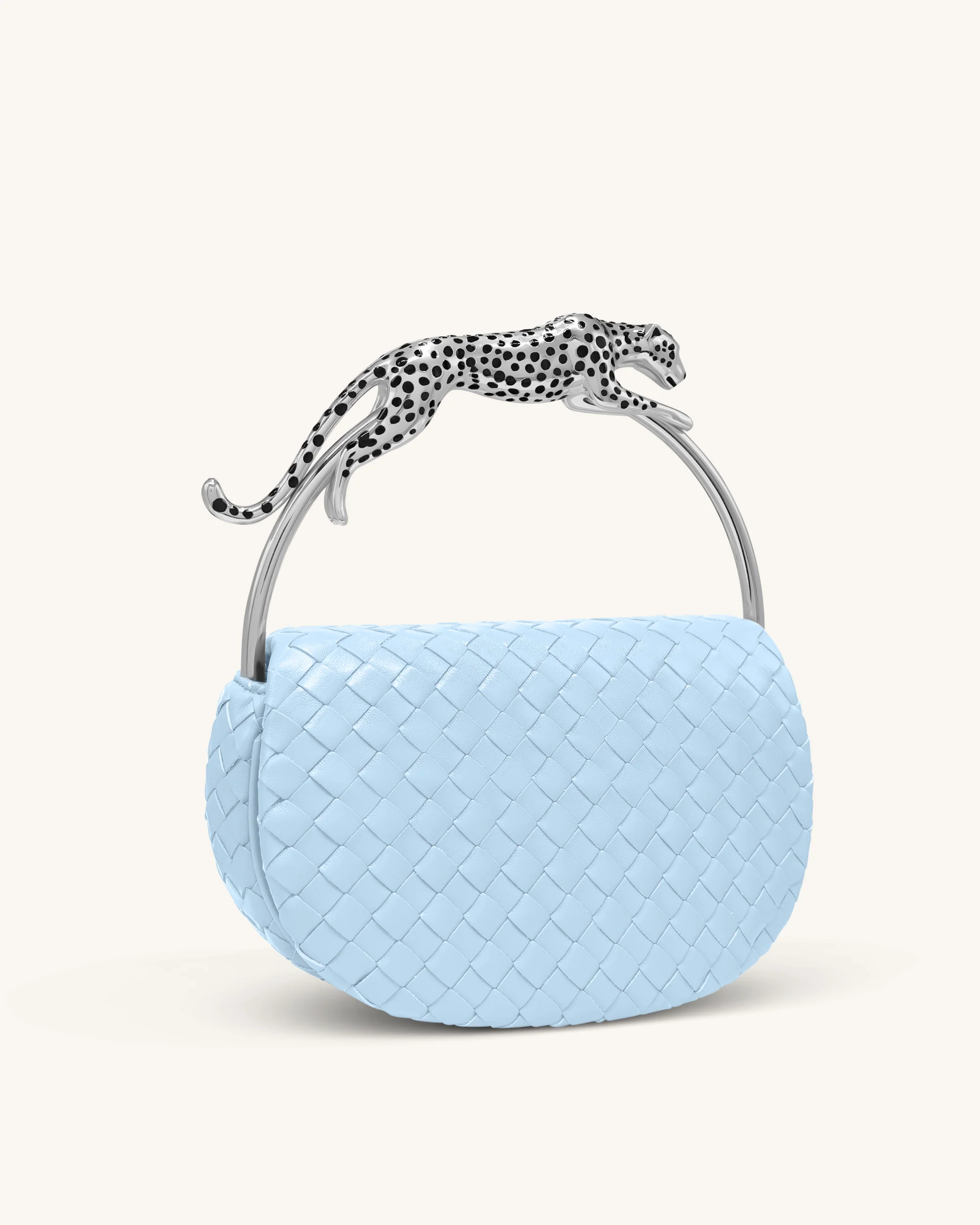 Ione Woven Leopard Shaped Top Handle Bag - Light Blue