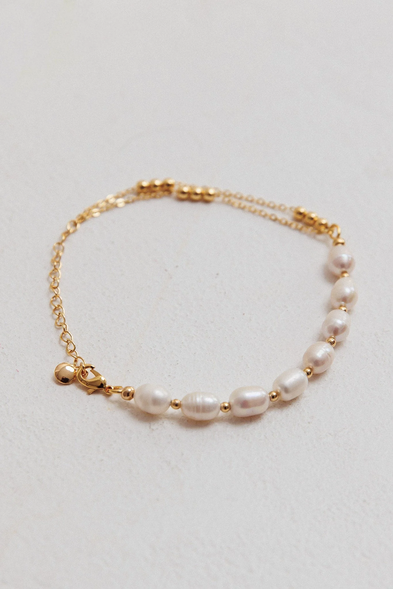 Polaris Freshwater Pearl Double Chain Bracelet Gold