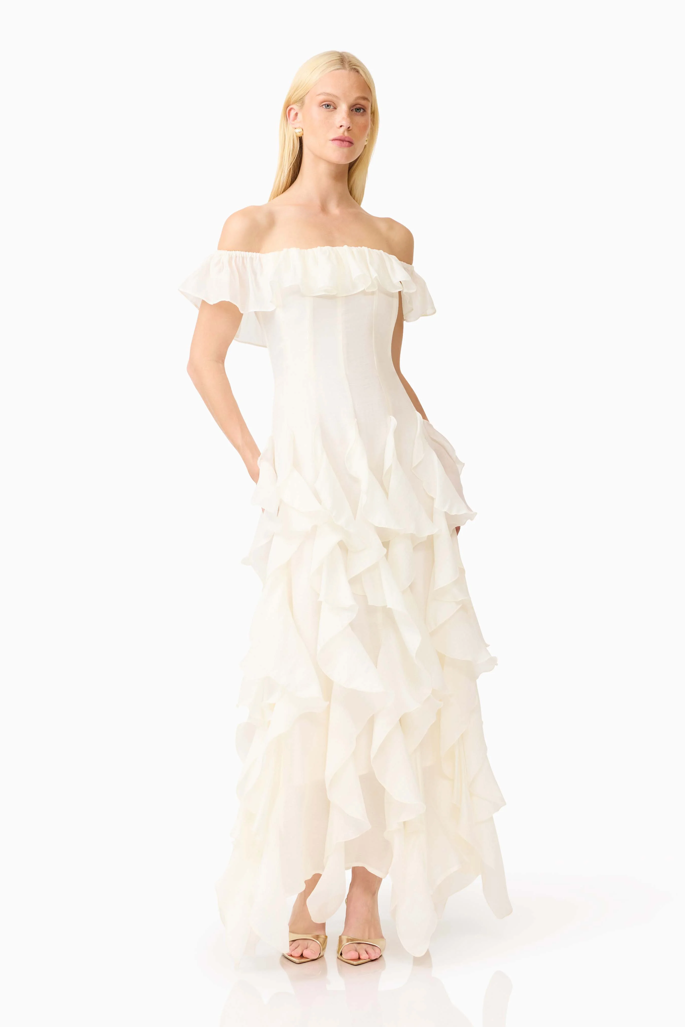 Yvette Off Shoulder Gown in White