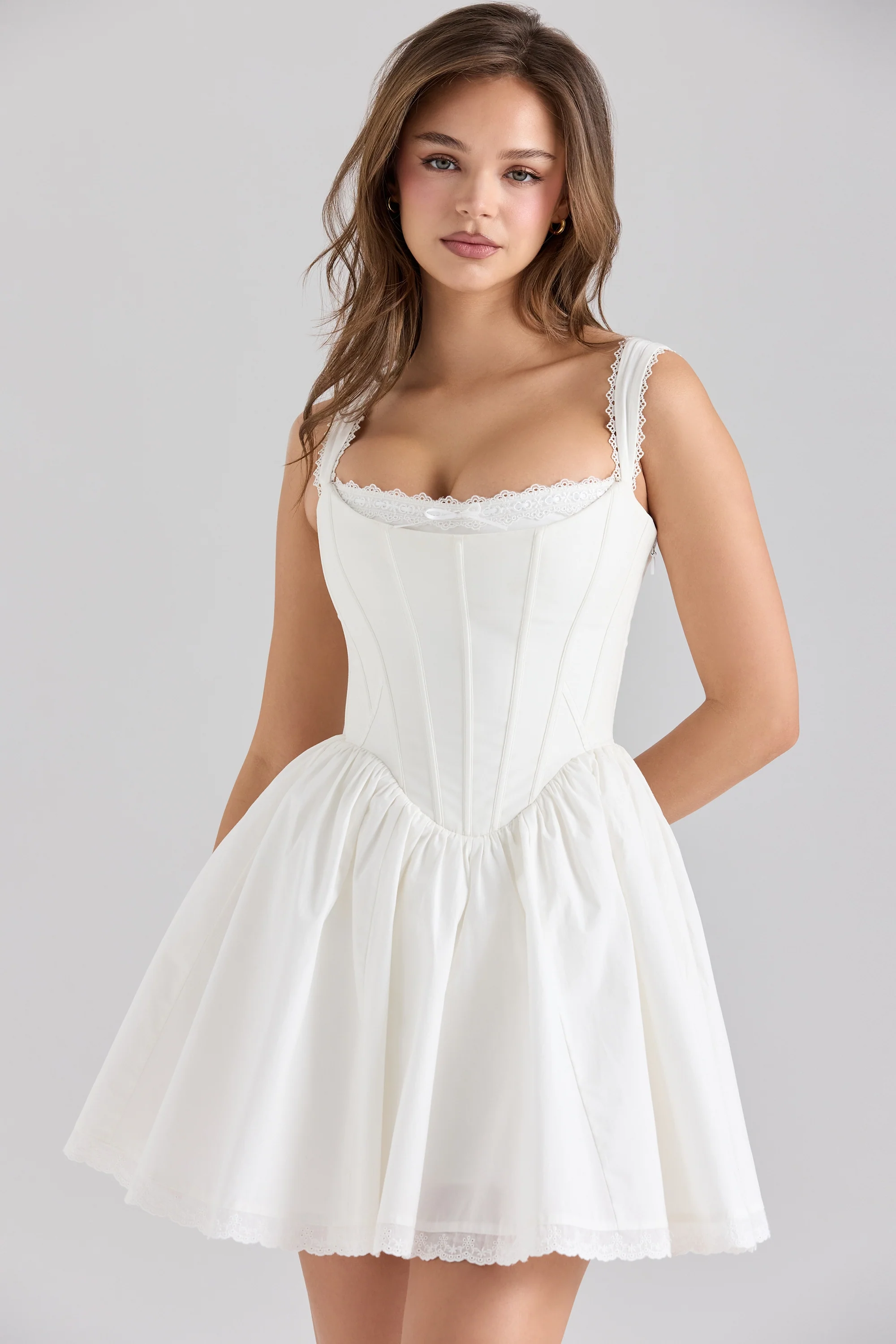 white stretch cotton corset mini dress