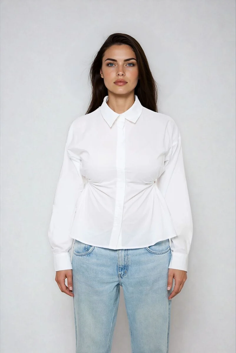Cinched Cutout Button-Up Shirt