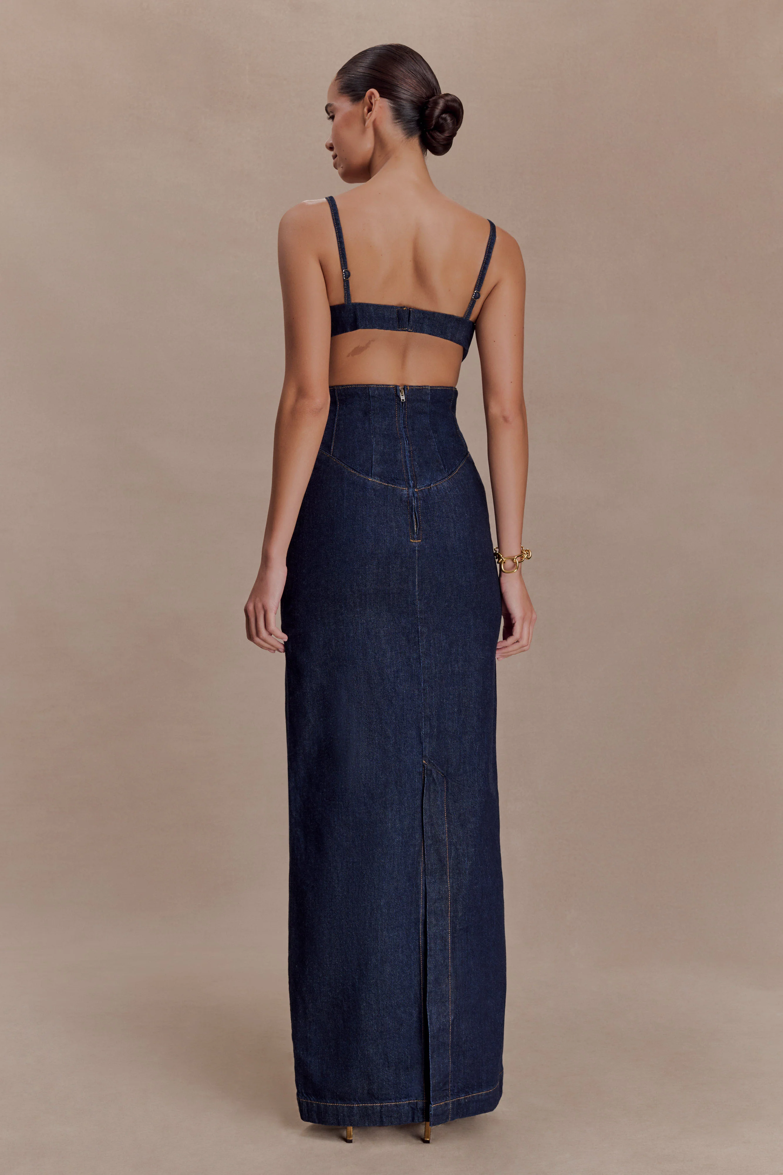 Amila Denim Cupped Maxi Dress - Indigo Blue
