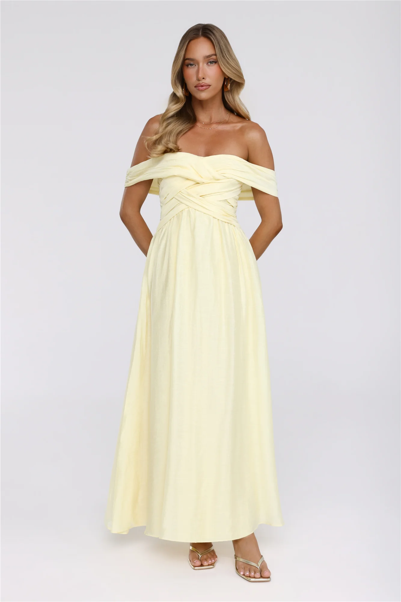 Sand Twirl Off Shoulder Maxi Dress Yellow