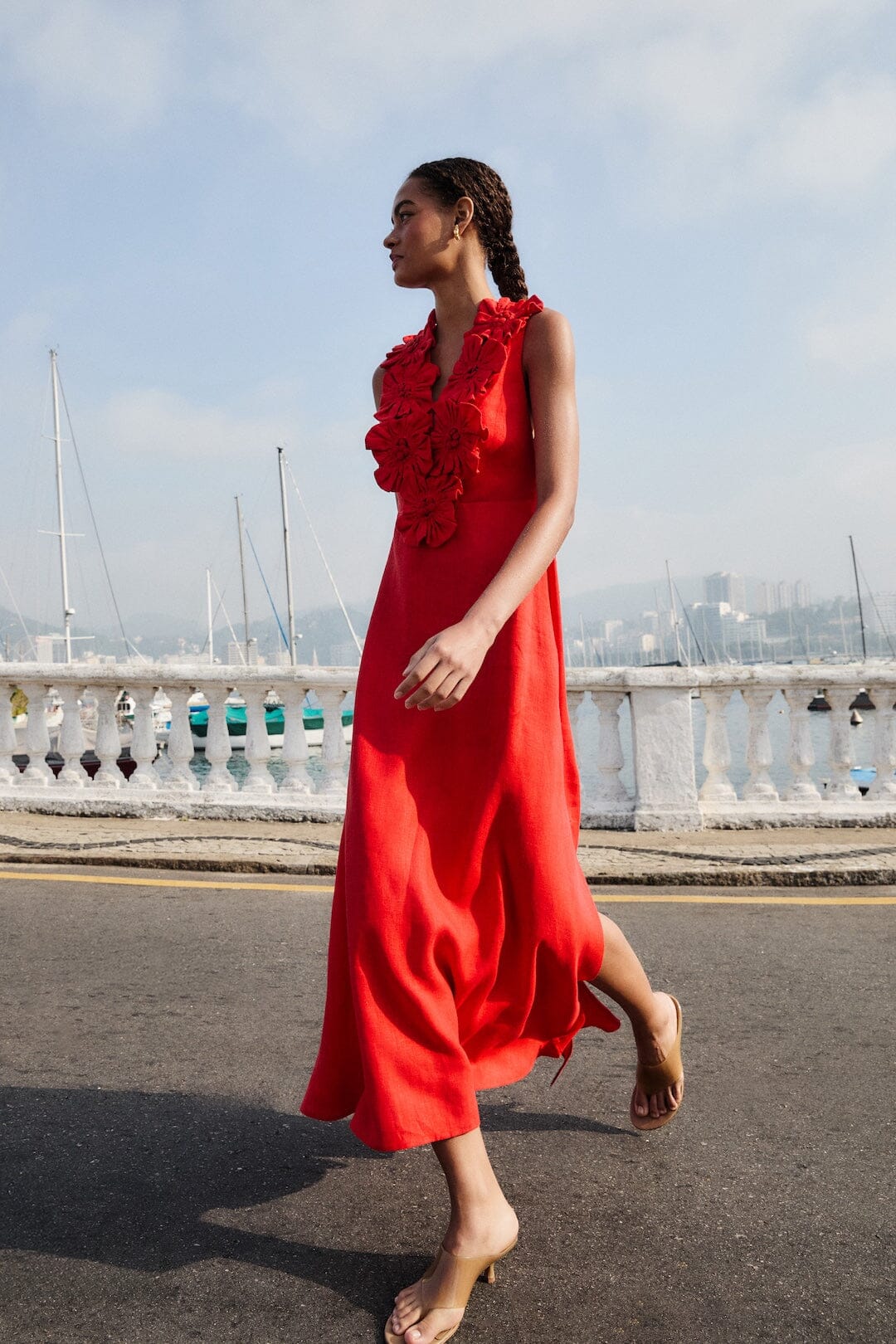 Red 3d Flower Maxi Dress