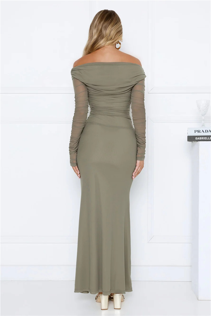 Love Chaser Mesh Long Sleeve Maxi Dress Sage