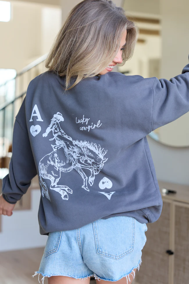 Lucky Cowgirl Dark Grey Graphic Sweatshirt