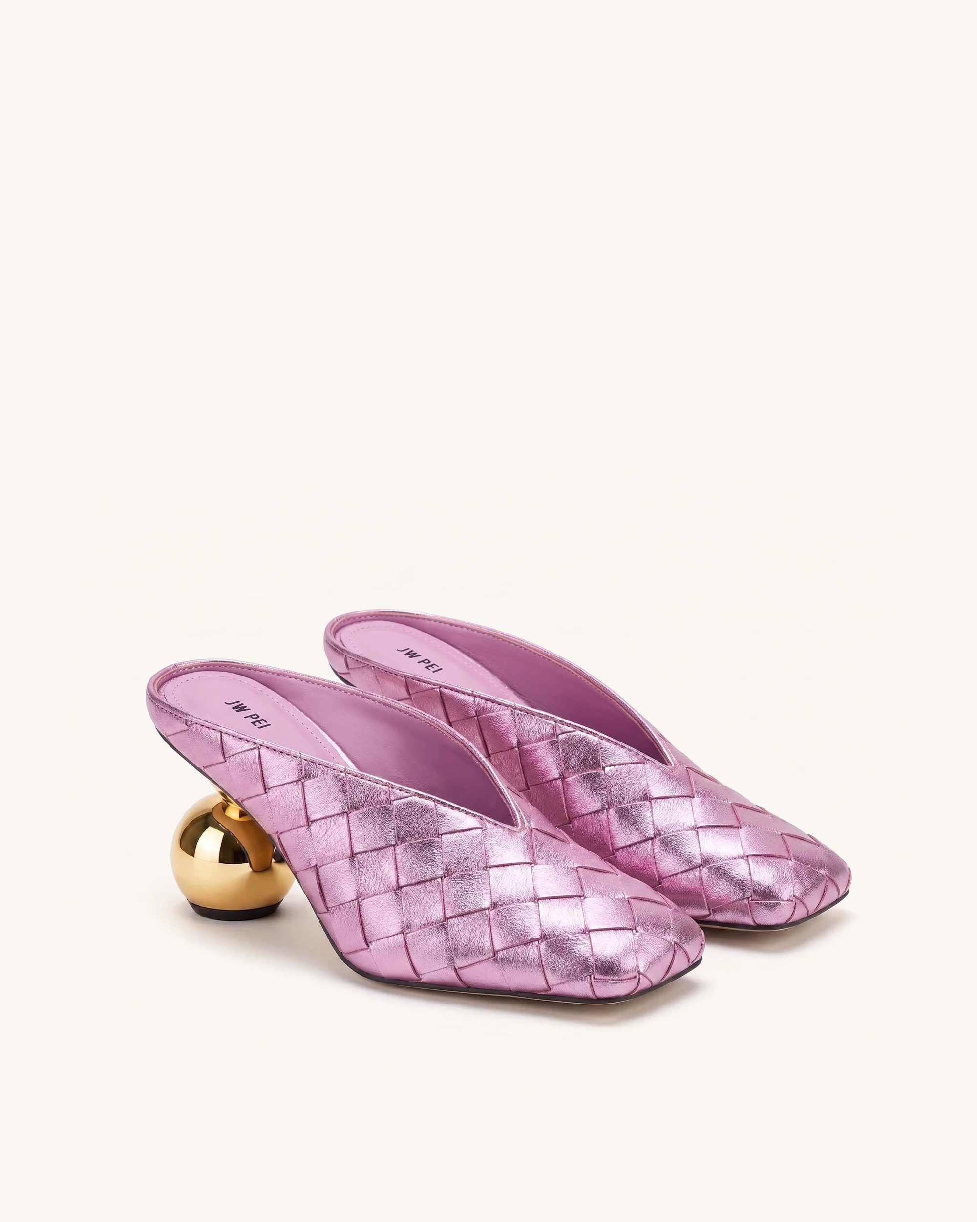 Ellie Woven Square-Toe Mule Heels - Purple