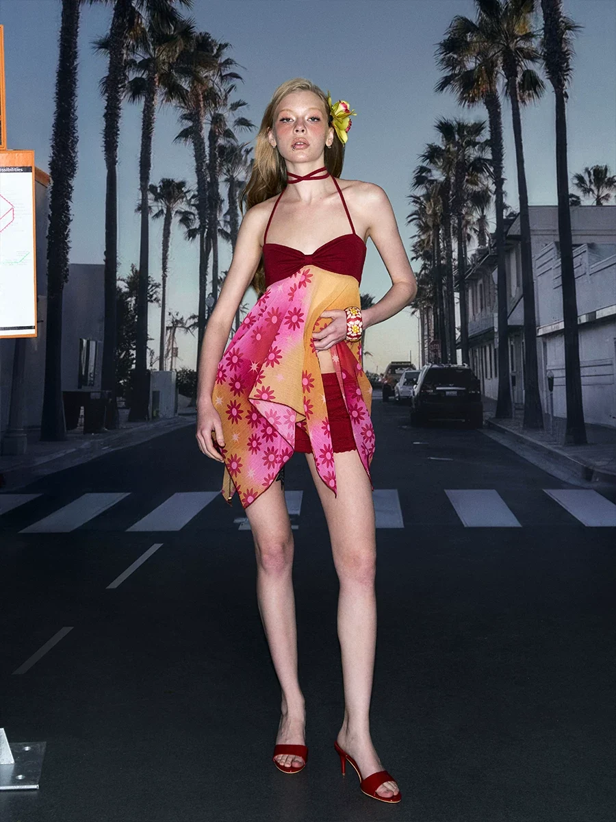 Printed Halter Slip Dress